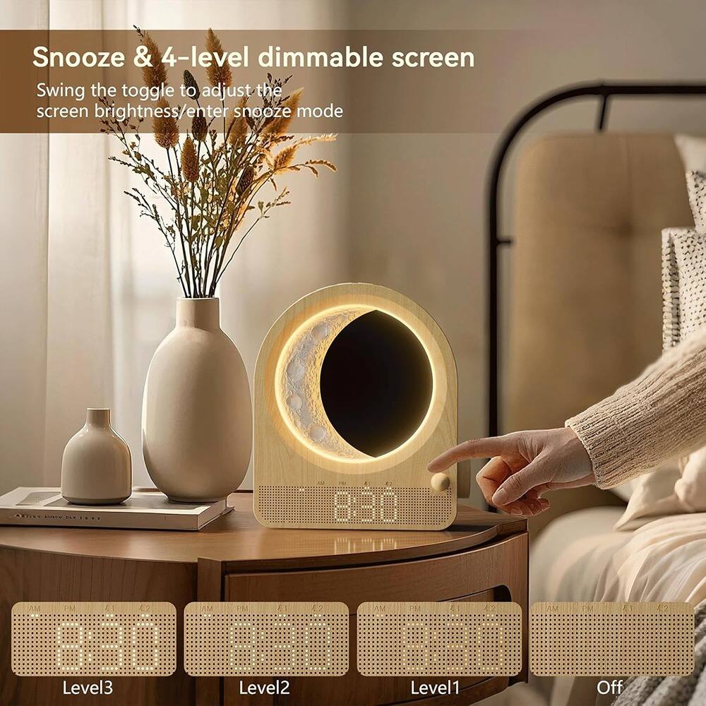 Snooze & 4-level dimmable screen  
Swing the toggle to adjust the screen brightness/enter snooze mode  

Level3  
Level2  
Level1  
Off