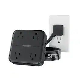 TESSAN - 4-Outlet/2-USB/1-USB-C 900 Joules Surge Protector Strip - Black