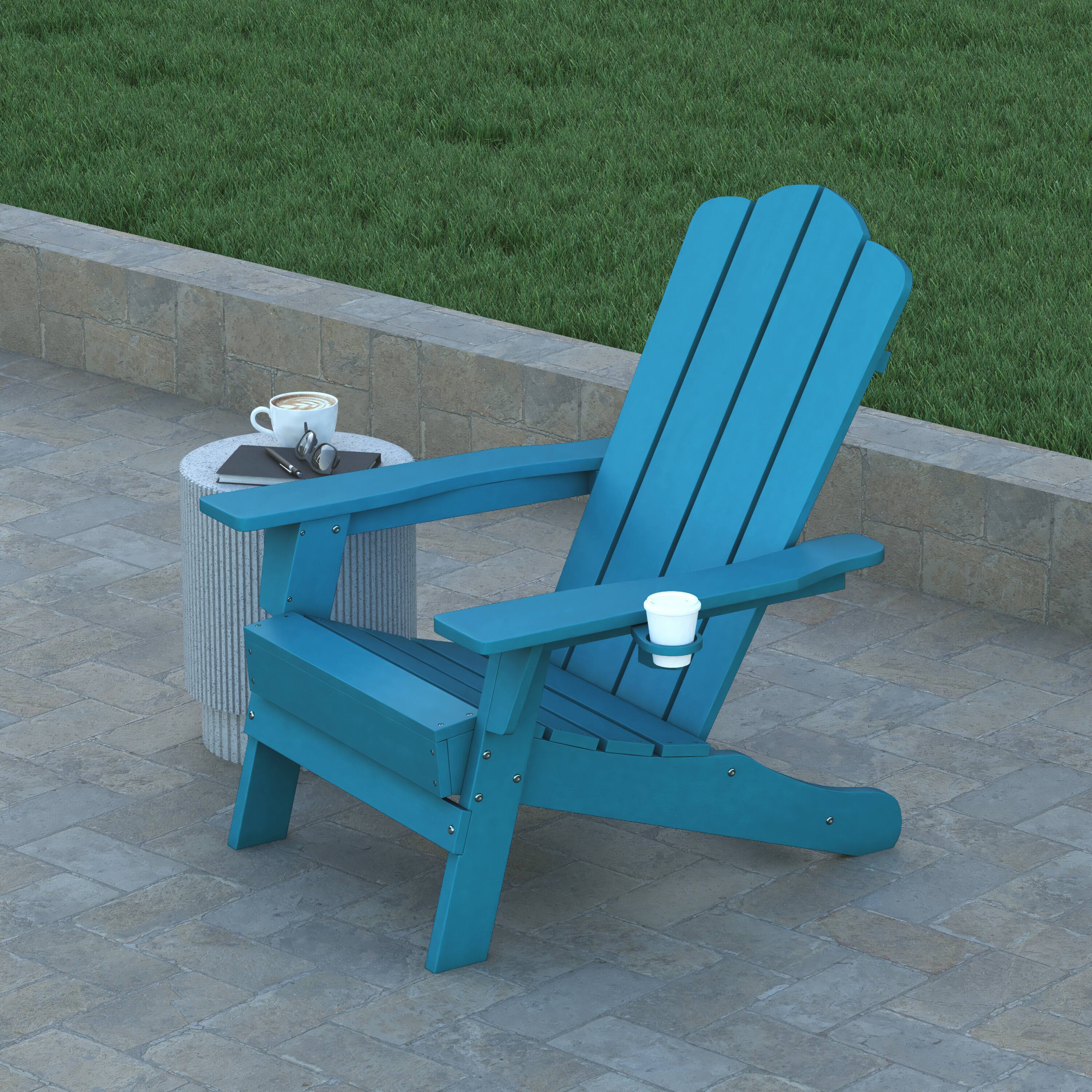 Alt View 3. Emma + Oliver - Tiverton Adirondack Chair with Cup Holder, Weather Resistant HDPE Adirondack Chair - Blue.