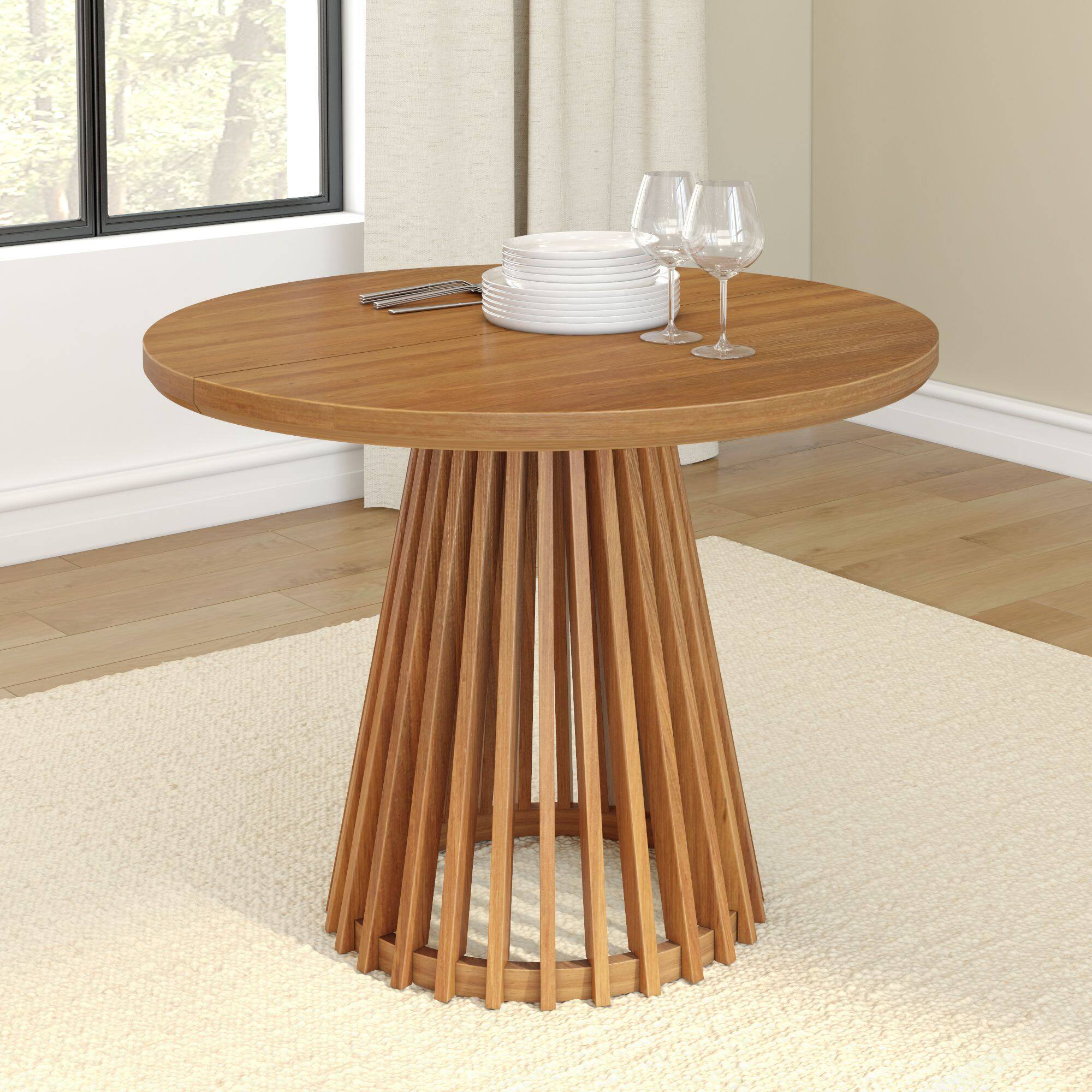 Front. Plank+Beam - Lido Round Dining Table (38in / 966mm)|| Pecan - Pecan.