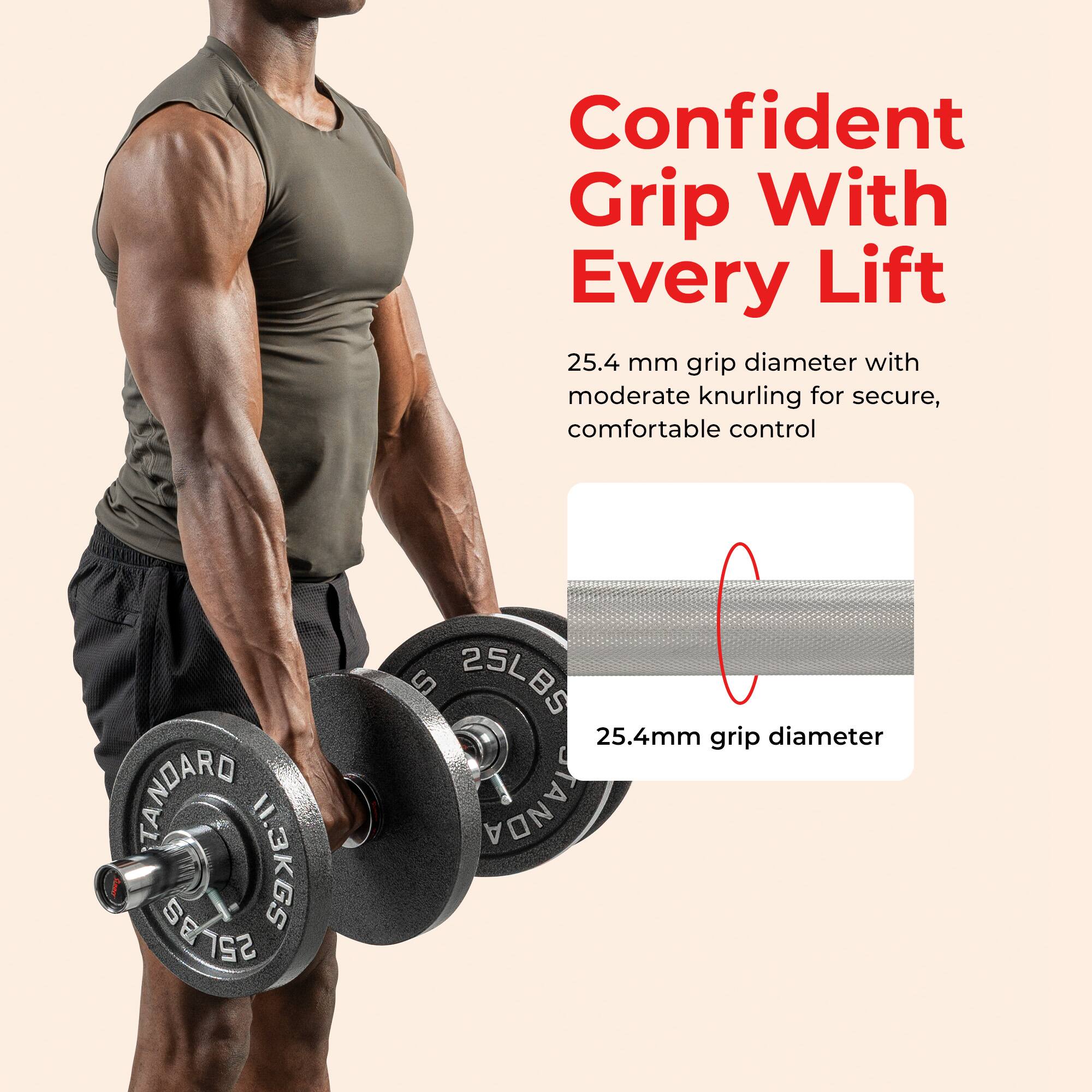 Confident Grip With Every Lift

25.4 mm grip diameter with moderate knurling for secure, comfortable control

25.4mm grip diameter