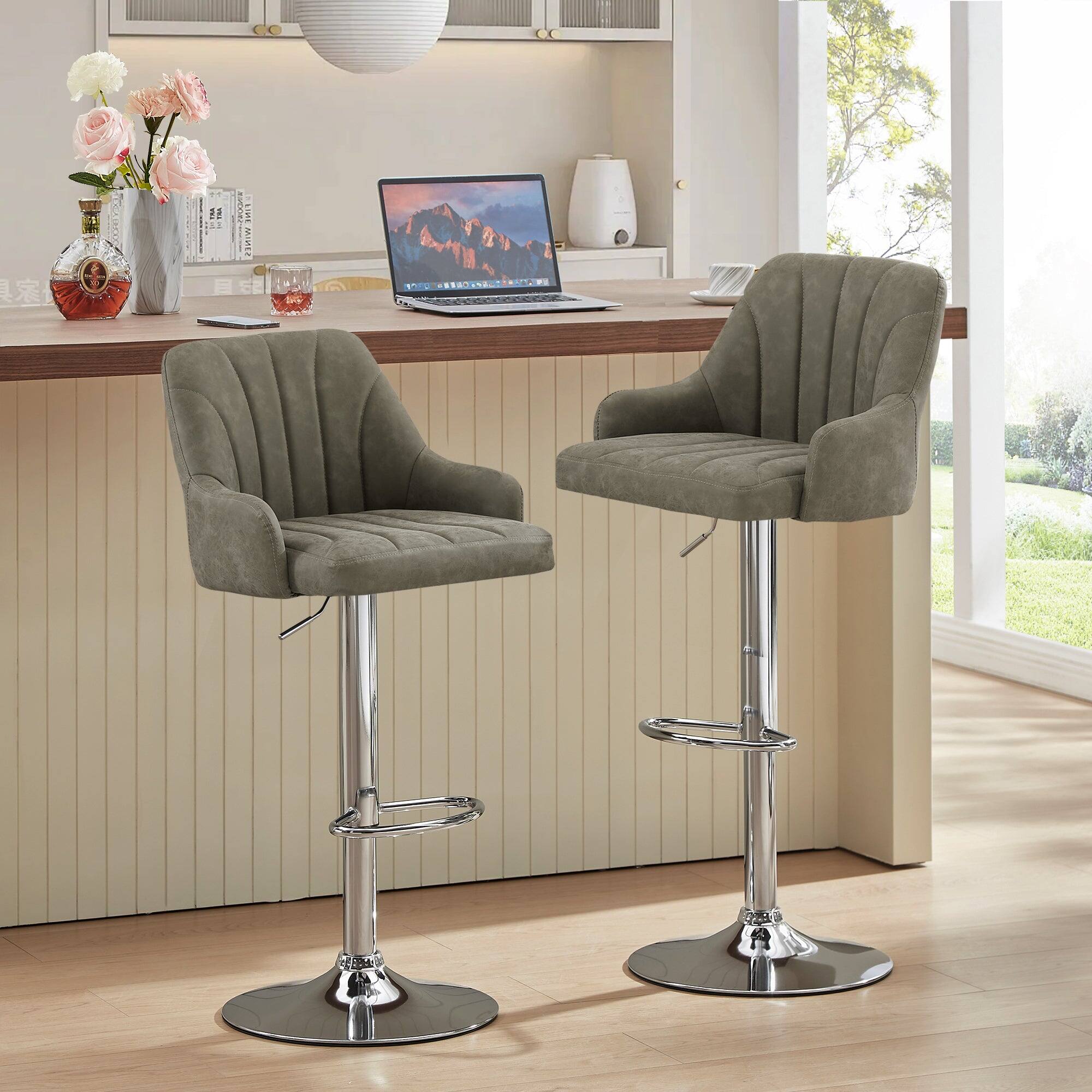 Front. Vecelo - Set of 2 Adjustable Swivel Bar Stools - PU Leather Seat, 360° Rotation, Height 35.4"-43.7", 330lb Capacity - Dark Grey.