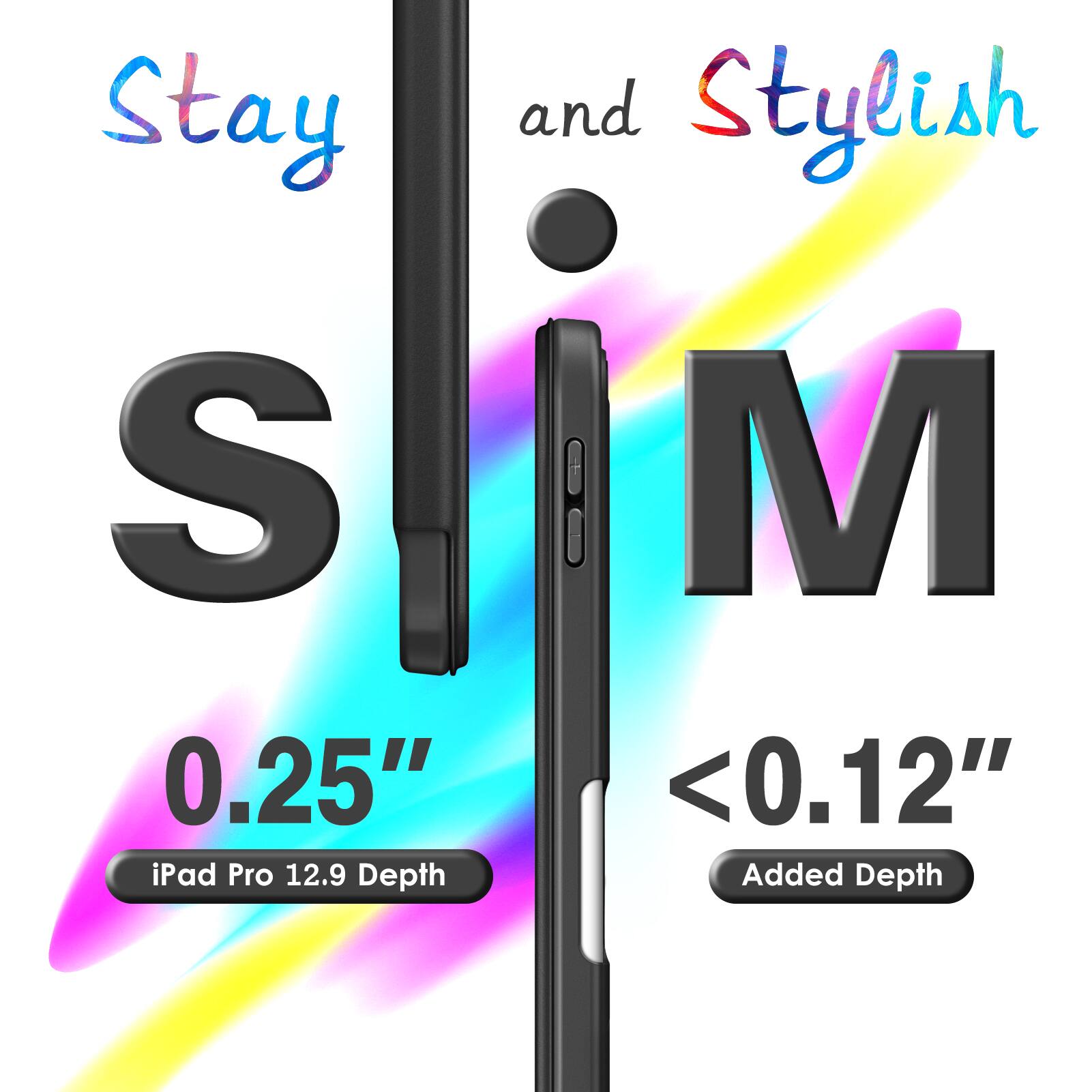 Stay and Stylish  
S 0.25" iPad Pro 12.9 Depth  
M <0.12" Added Depth