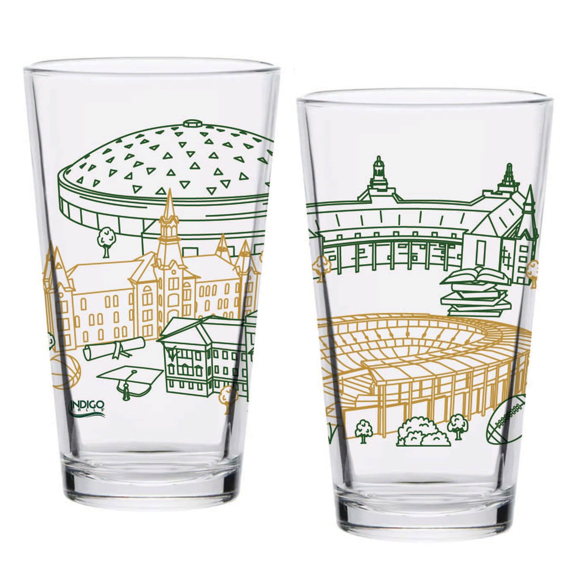 Alt View 1. Indigo Falls - Baylor Bears Two-Pack 16oz. Campus Line Art Pint Glass Set - Multicolor.