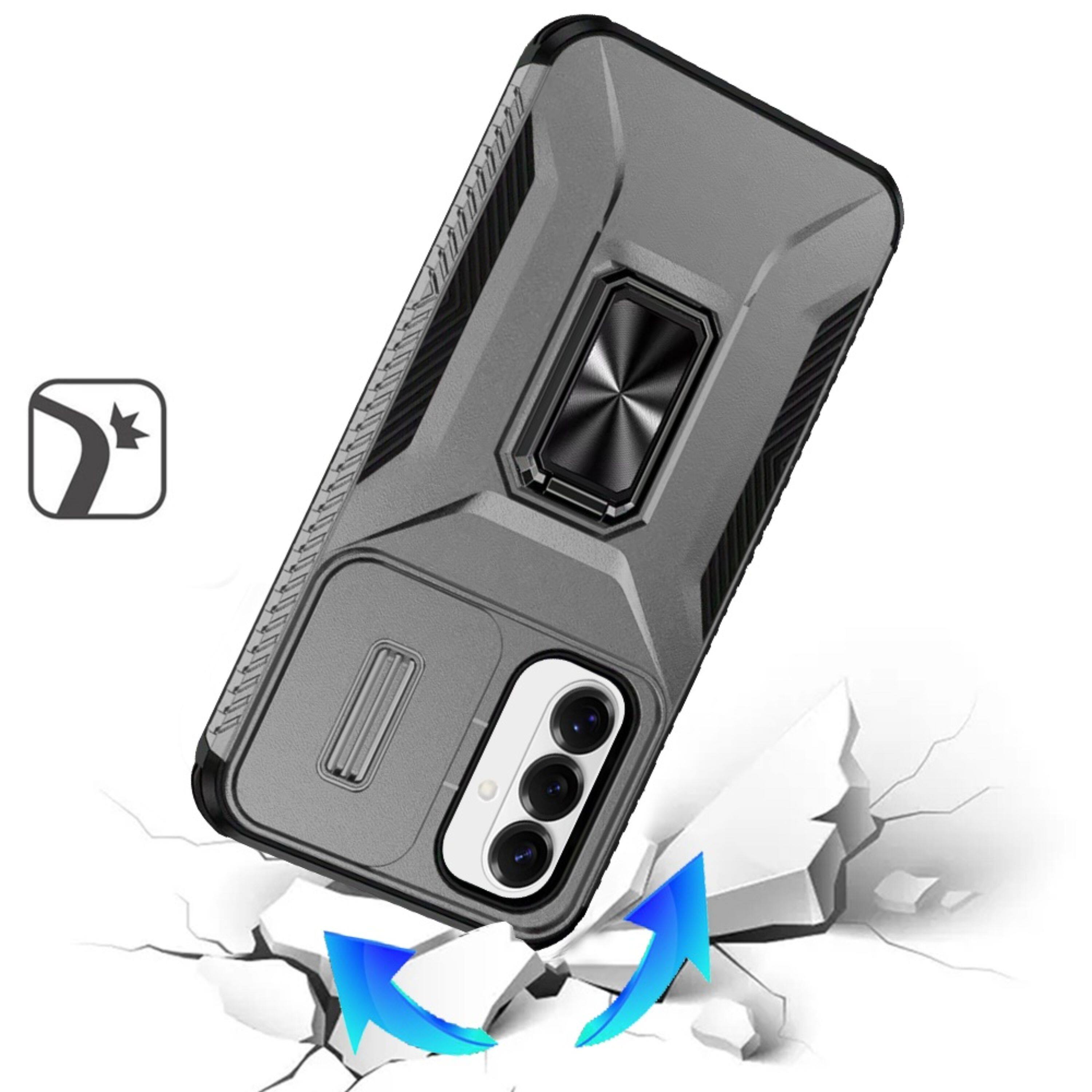 Angle. Kitcheniva - Rugged Complete Protection Magnetic Stand Case With Tempered Glass For Samsung S26 FE Grey - Grey.