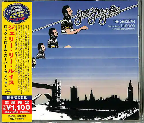 Sure, here is the corrected and grouped text from the image:
---
**Top Left Corner:**
- CD化&手軽に聴ける黄金時代の隠れた名盤
- 1956-1975
**Main Title:**
- Jerry Lee Lewis
**Subtitle:**
- THE SESSION
- Recorded in London with great guest artists
**Japanese Text:**
- シング・エリ・ロリ・スリ・セリ・セッショ
- シング・エリ・ロリ・スリ・セリ・セッショ
- シング・エリ・ロリ・スリ・セリ・セッショ
- シング・エリ・ロリ・スリ・セリ・セッショ
- シング・エリ・ロリ・スリ・セリ・セッショ
- シング・エリ・ロリ・スリ・セリ・セッショ
- シング・エリ・ロリ・スリ・セリ・セッショ
- シング・エリ・ロリ・スリ・セリ・セッショ
- シング