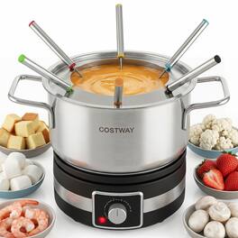 Costway - 1200W Electric Fondue Set 2.61 QT Fondue Maker with Adjustable Temperature Control - Silver + Black