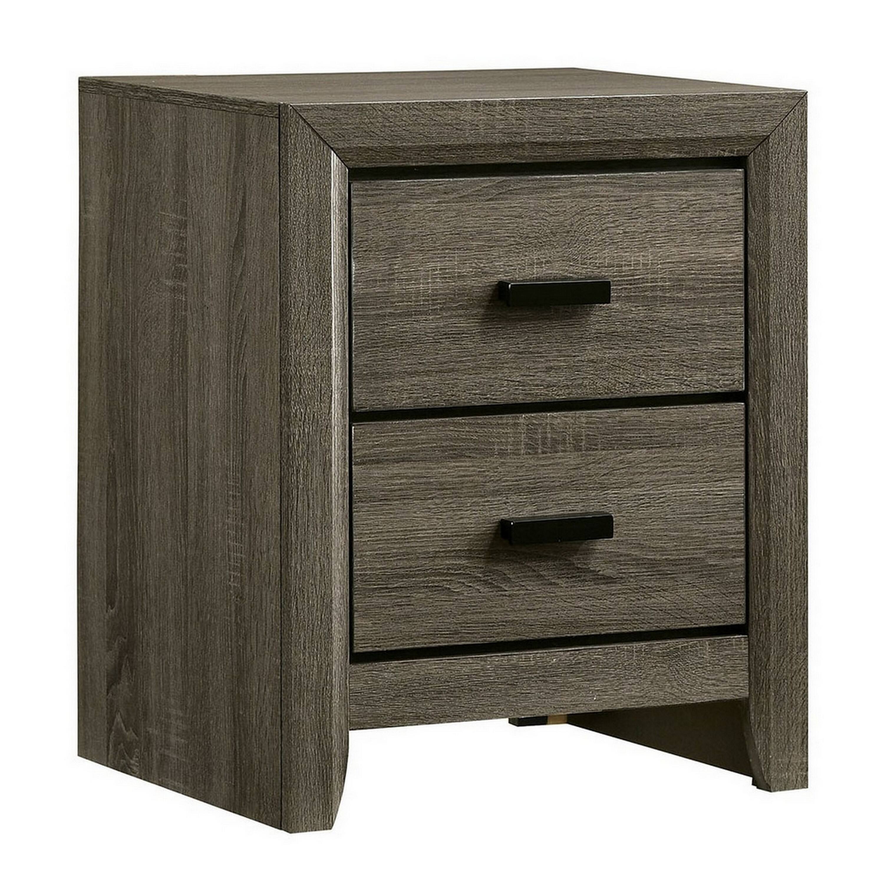Front. Manhattan Lane - 24 Inch 2 Drawer Wooden Nightstand with Finger Pulls - Gray.
