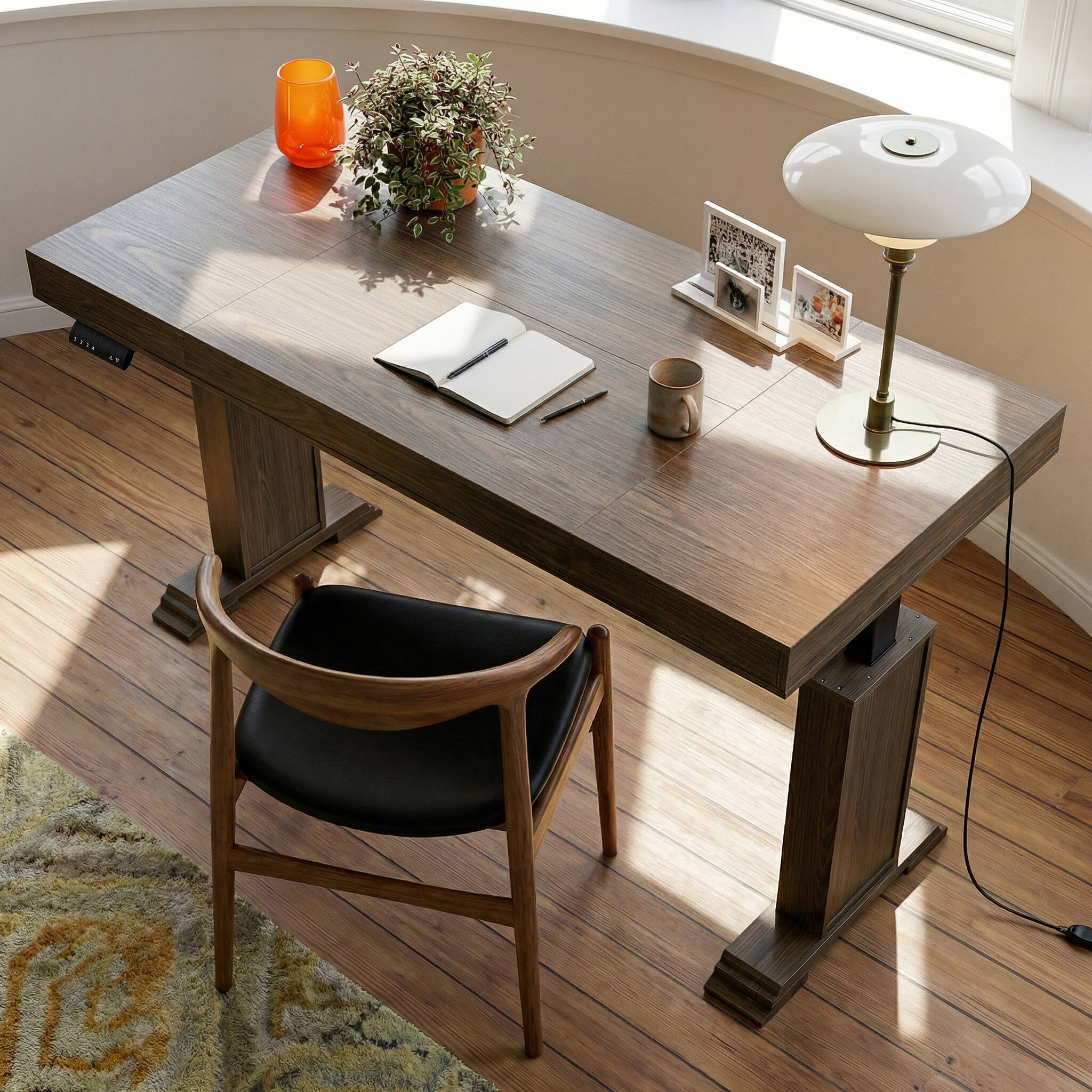 Alt View 2. Homsee - Elm Wood Electric Standing Desk - Adjustable Height Desk with Dual Motors for Home Office, Study, Workplace - Brown.