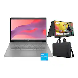 HP - 14" Chromebook - Intel Celeron N4500 2021 - 4GB Memory - 64GB eMMC + Carry Case + Monitor - Modern Grey