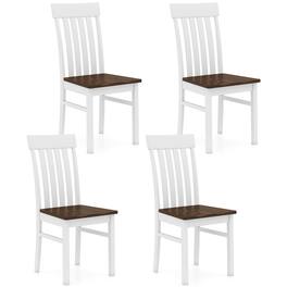 Costway - Dining Chairs Set of 4 with Slatted High Backrests Concave Seats Rubber Wood Legs - White