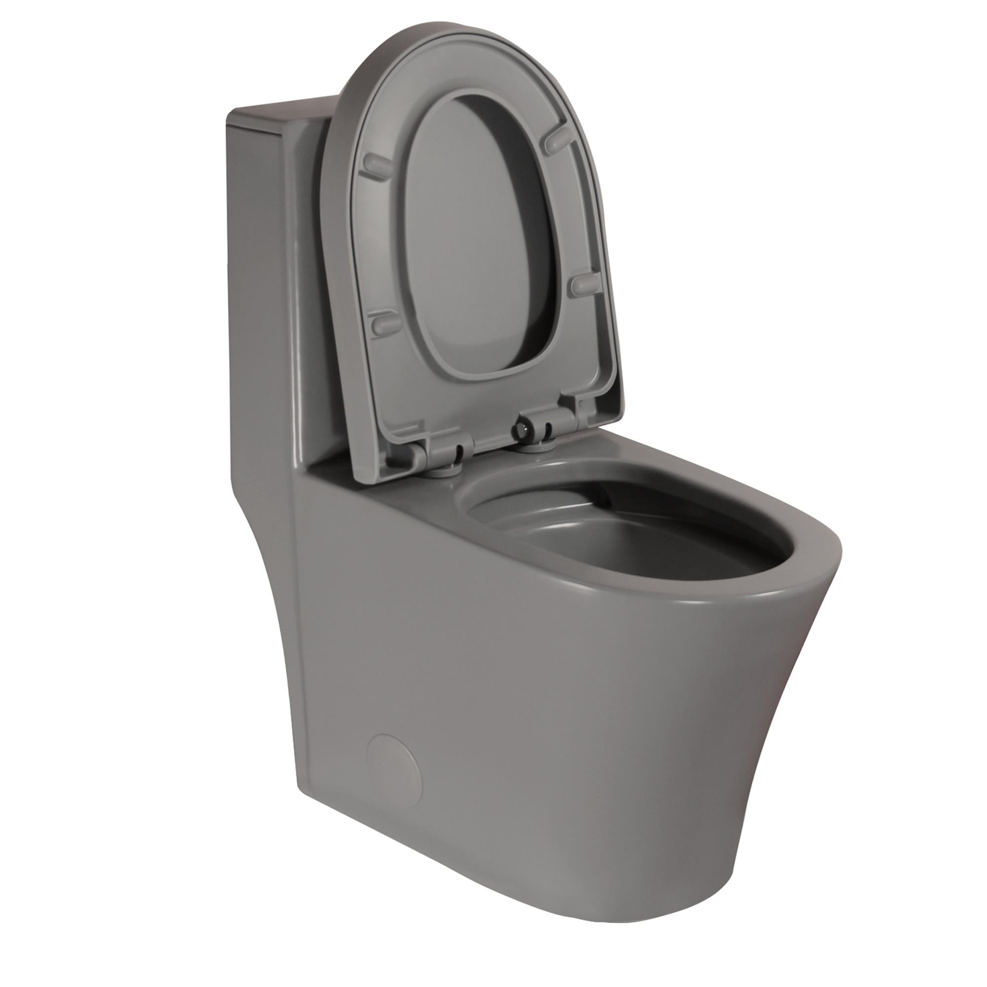 Alt View 3. Boyel Living - Matte Grey Elongated One Piece Toilet Dual Flush 1116 GPF Map 1000g Comfort Seat Height Sleek Skirted Design - Grey.