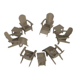 WestinTrends - Tuscany 6 Person Folding Adirondack Seashell With Side Table and Folding Ottoman - Taupe