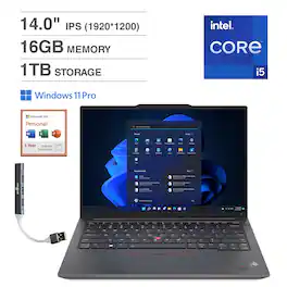 Lenovo - ThinkPad E14 Laptop 14.0 WUXGA (Intel i5-1335U, 16GB DDR4, 1TB SSD, Win 11 Pro) w/Office 365 , USB Hub - Graphite Black
