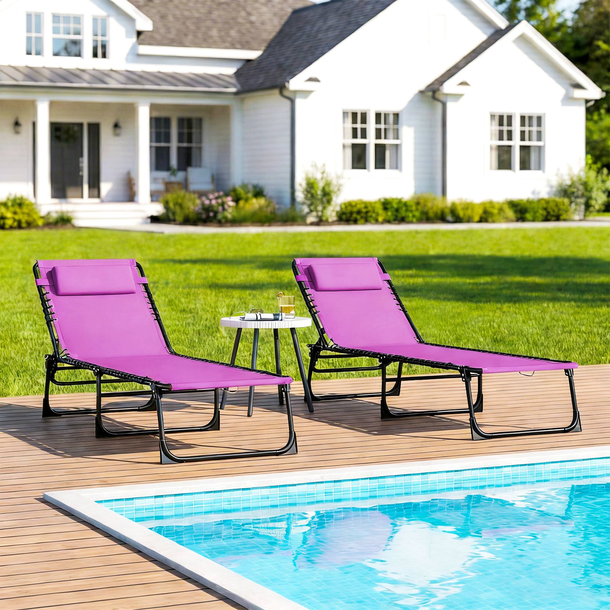 Alt View 8. Outsunny - Folding Chaise Lounge Chair Set of 2, Patio Sun Tanning Chair, Outdoor Chaise Lounger with 4-Position Reclining Back - Purple.
