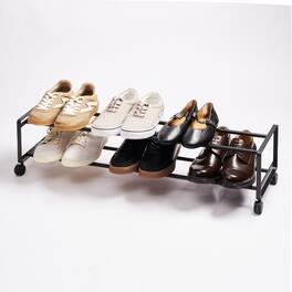 Yamazaki Home - Two-Tier Rolling Shoe Rack (" H) - Steel - Black
