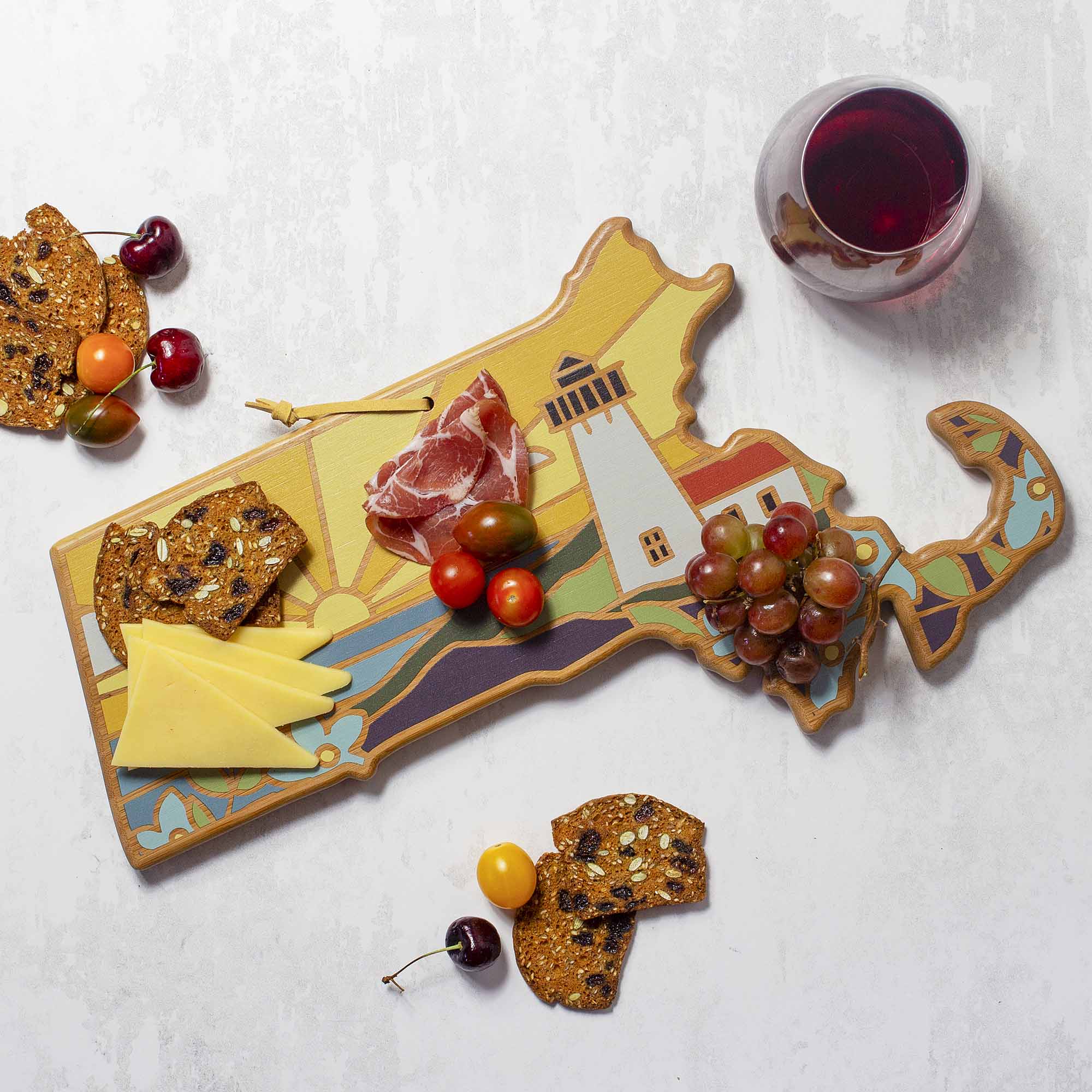 Angle. Totally Bamboo - Massachusetts Cutting Board with Artwork by Summer Stokes.