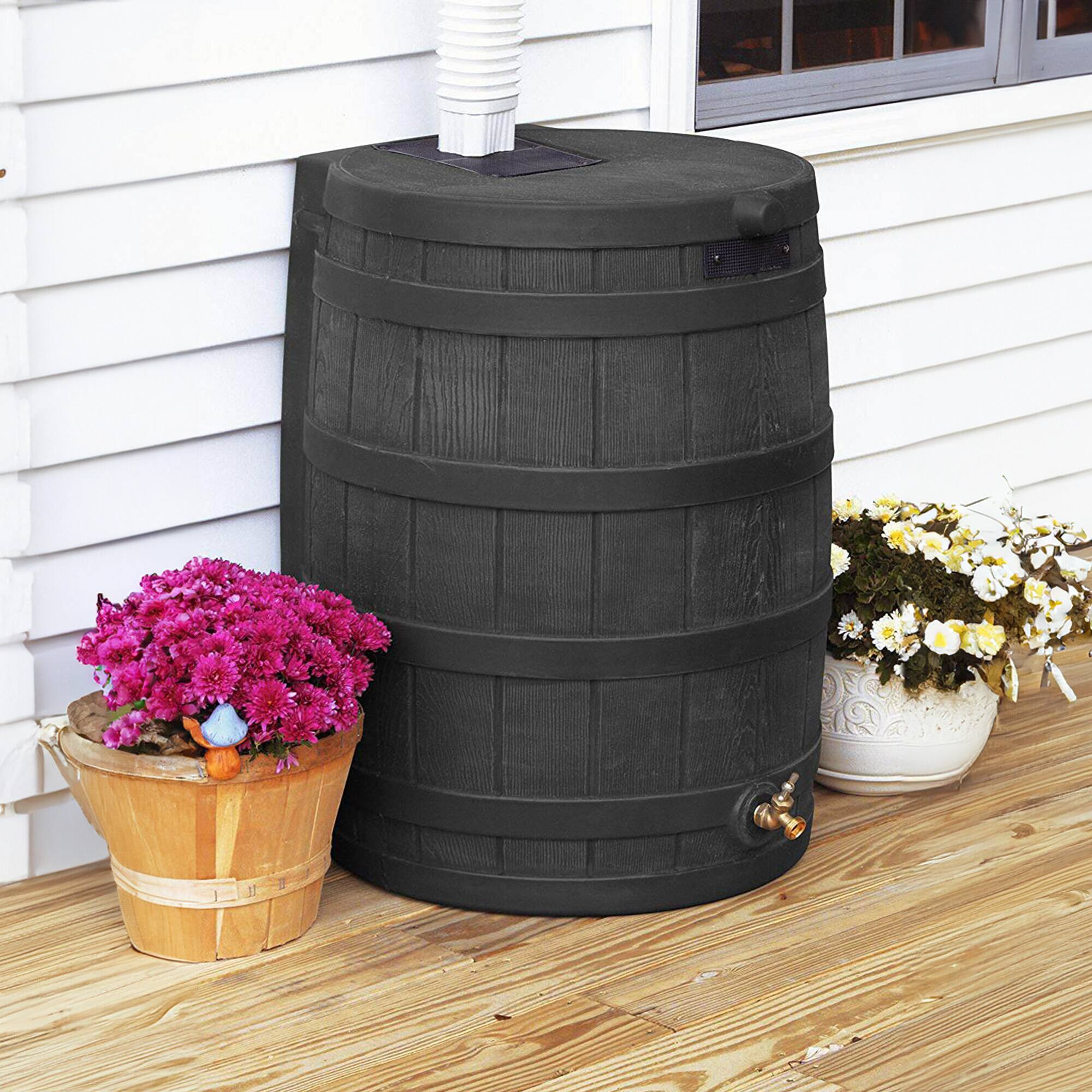 Alt View 8. Good Ideas - Good Ideas Rain Wizard 50 Gallon Plastic Rain Barrel, Black with 50' Soaker Hose.