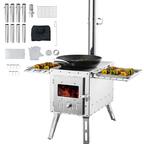 Front. VEVOR - Wood Stove, 86 inch, Stainless Steel Camping Tent Stove, Portable Wood Burning Stove with Chimney Pipes & Gloves - Silver.