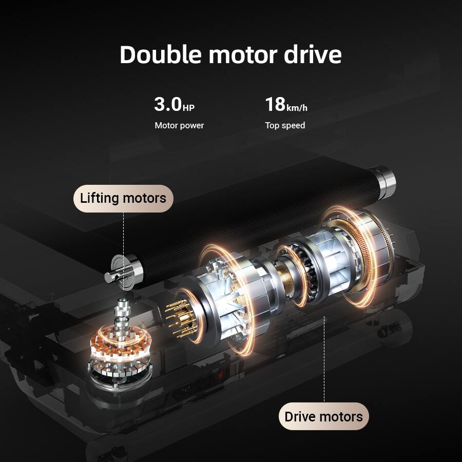Double motor drive  
3.0 HP Motor power  
18 km/h Top speed  
Lifting motors  
Drive motors