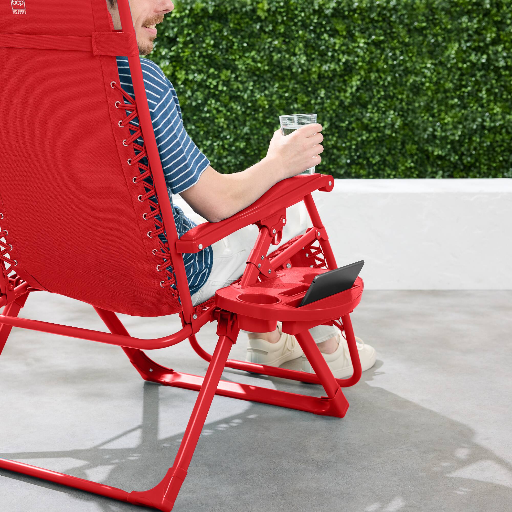 Alt View 3. Best Choice Products - Best Choice Products Monochromatic Zero Gravity Chair, Folding Patio Recliner w/Side Tray, Headrest - Chili - Chili.