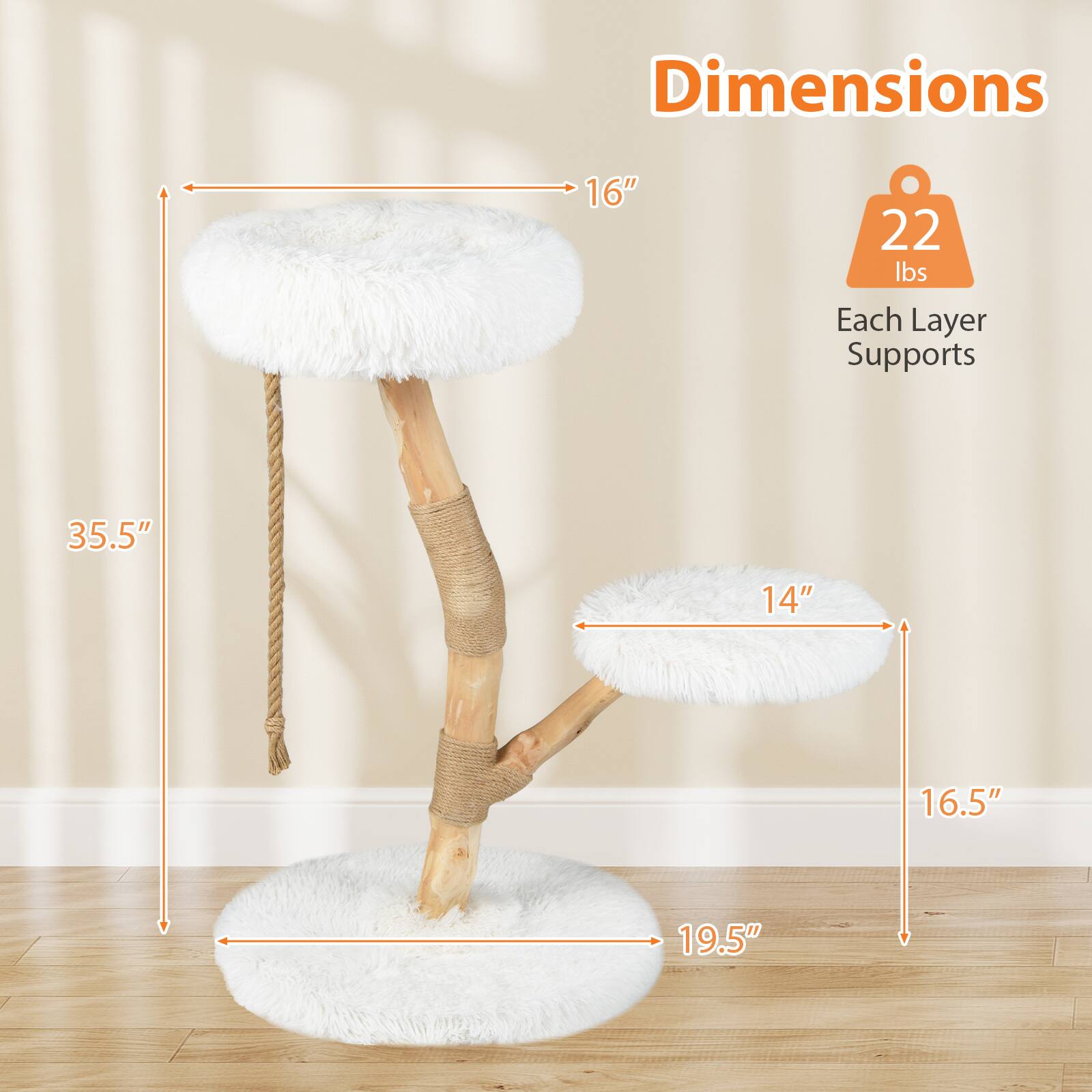 Dimensions  
16"  
22 lbs  
Each Layer Supports  
35.5"  
14"  
16.5"  
19.5"
