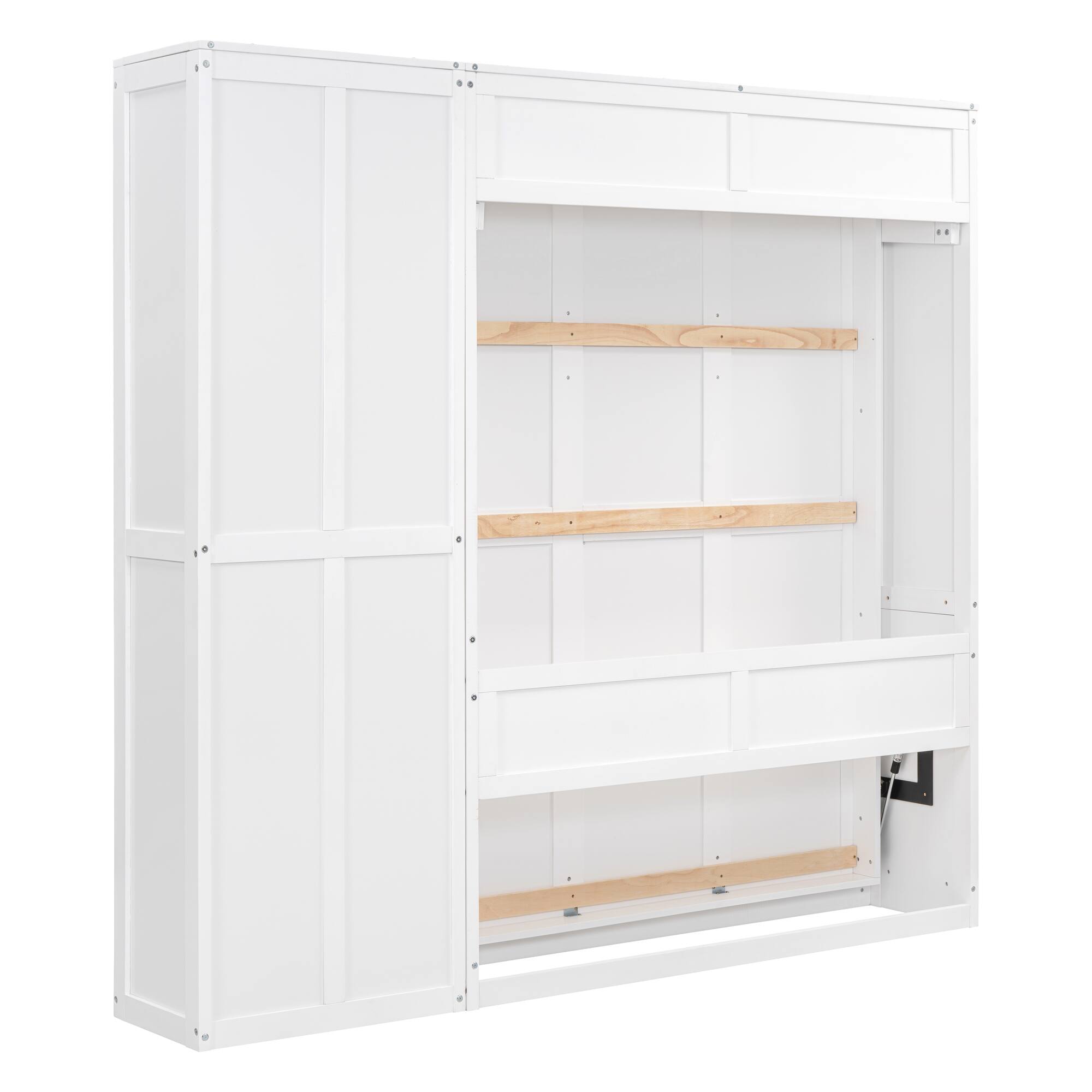 Alt View 6. Tiramisubest - Full Size Murphy Wall Bed, White, Solid Wood + MDF, Space-Saving - White.