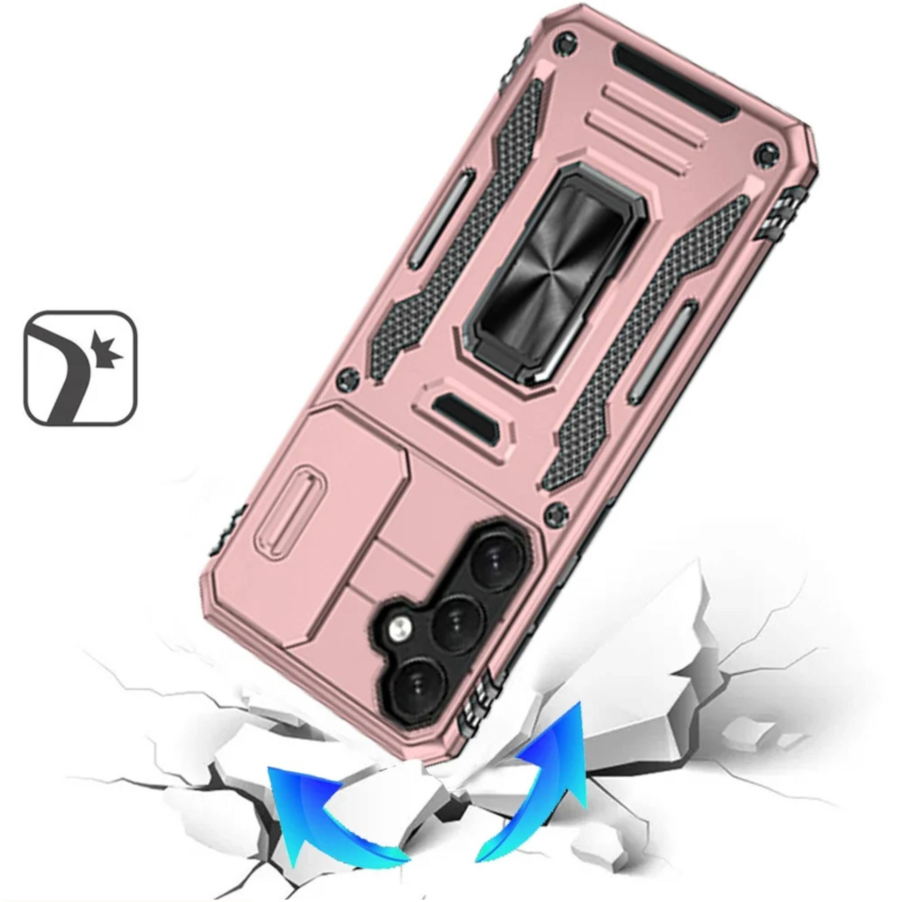 Left. Kitcheniva - Sliding Camera Lens Cover Case For Samsung S25 FE With Magnetic Ring Stand Rose Gold - Pink.