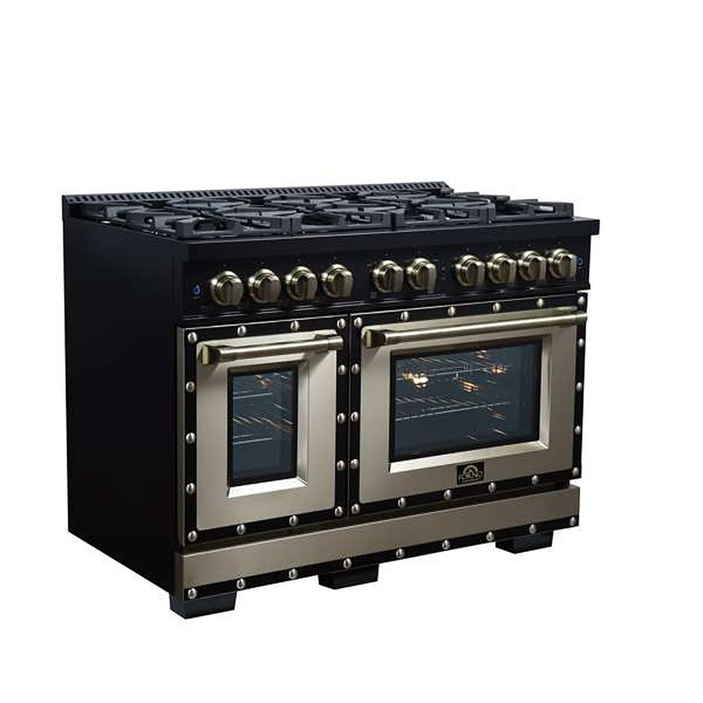 Left. Forno Appliances - 48 in. Wide 8 Burner Ambassador 6.7 Cu. Ft. Freestanding Double Oven Gas Convection Range - Black.