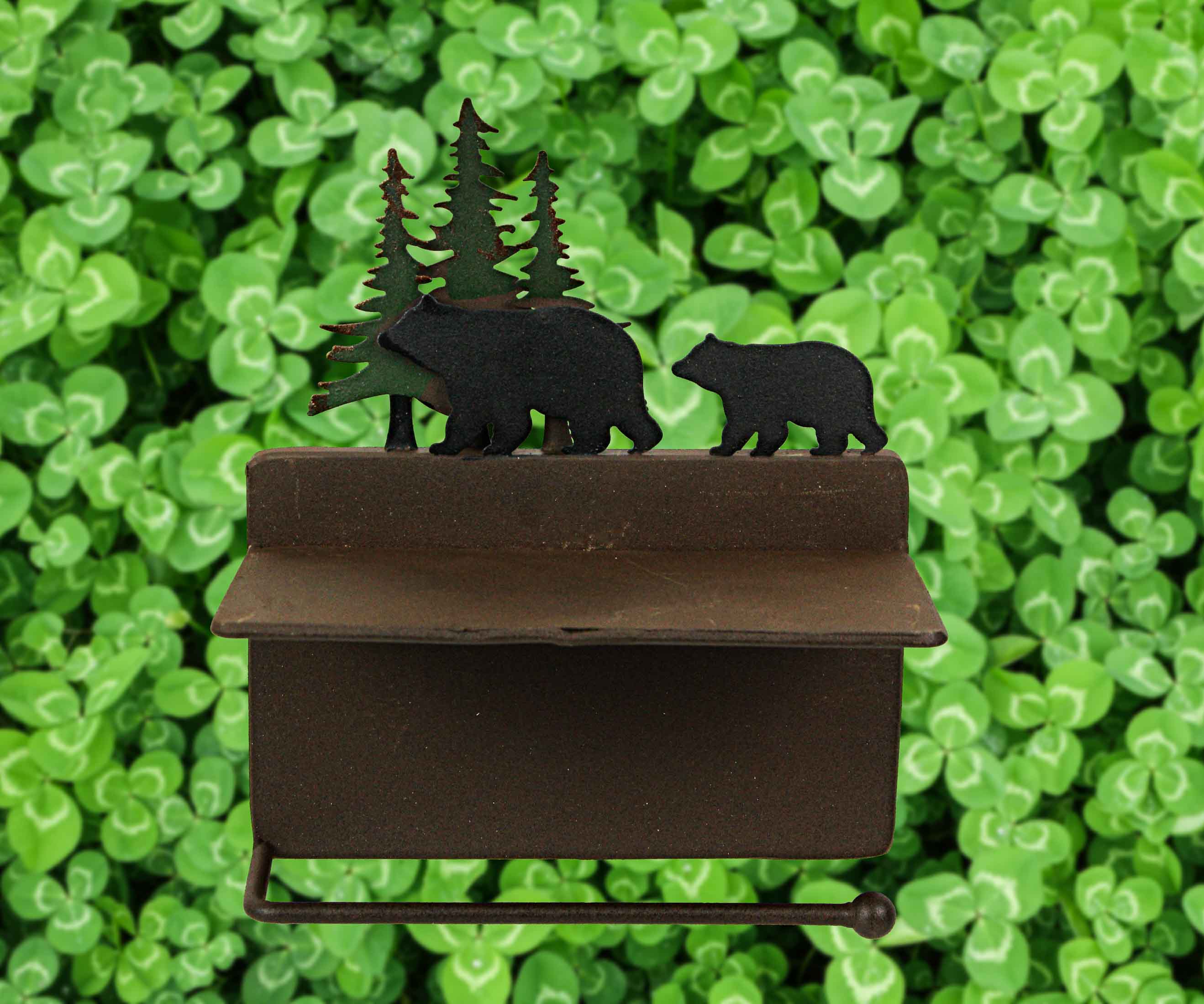 Alt View 4. Mayrich Company - Rustic Brown Painted Metal Walking Bear Toilet Paper Roll Holder With Phone Shelf - Multicolored.