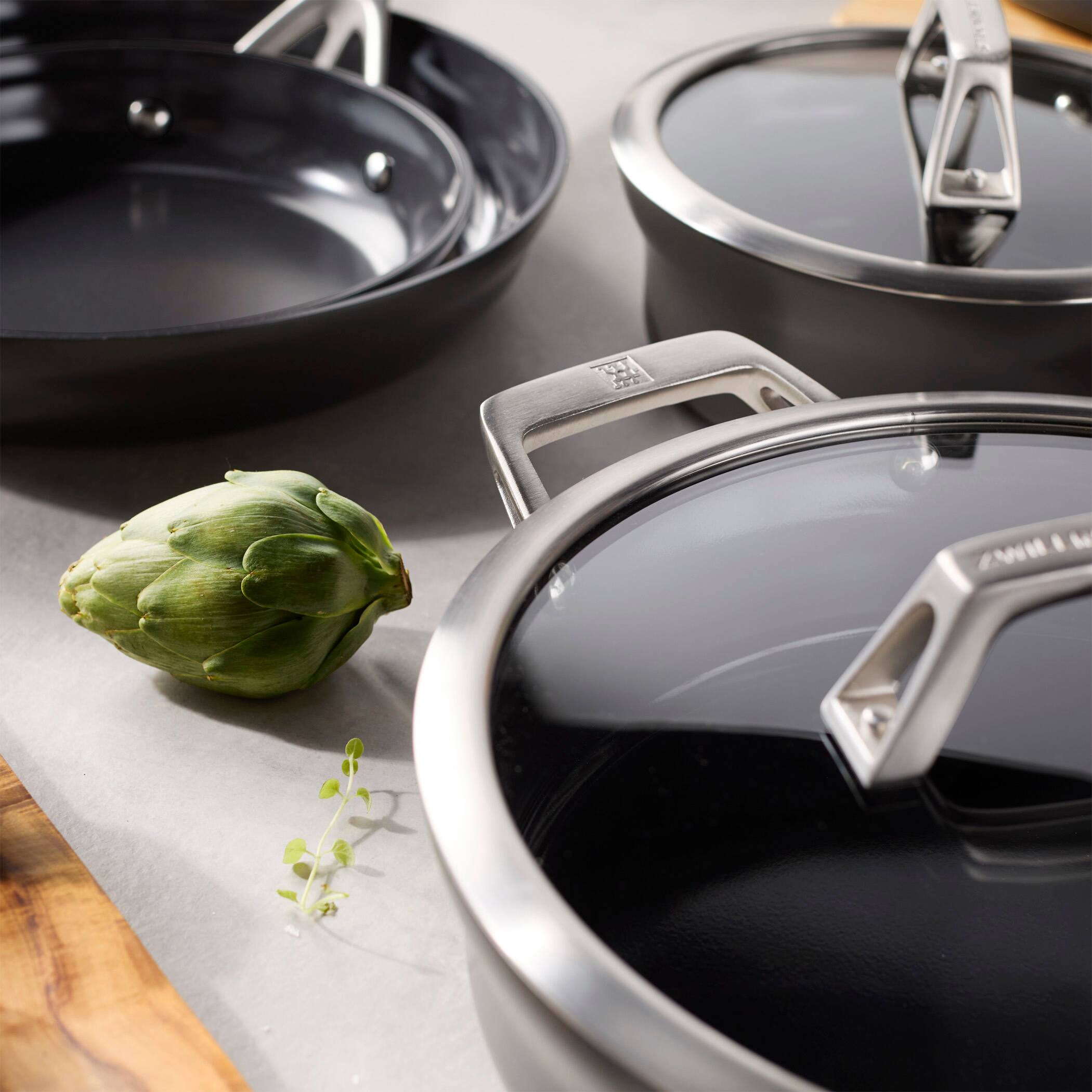 Alt View 2. ZWILLING - ZWILLING Motion Ceramic Hard Anodized 10-pc Aluminum Nonstick Cookware Set - Black.