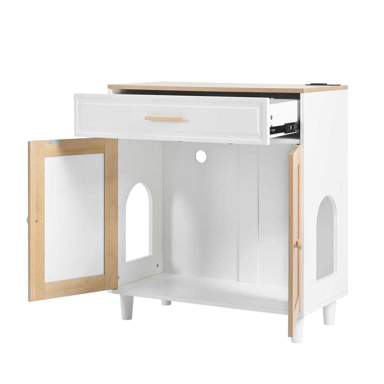 Alt View 5. Pefilos - 31" Cat Litter Box Enclosure with Scratching, Modern Cat House and Storage Side Table for Indoor Cats.