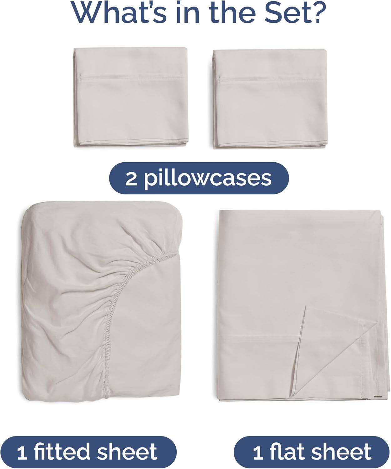 What's in the Set?  
2 pillowcases  
1 fitted sheet  
1 flat sheet