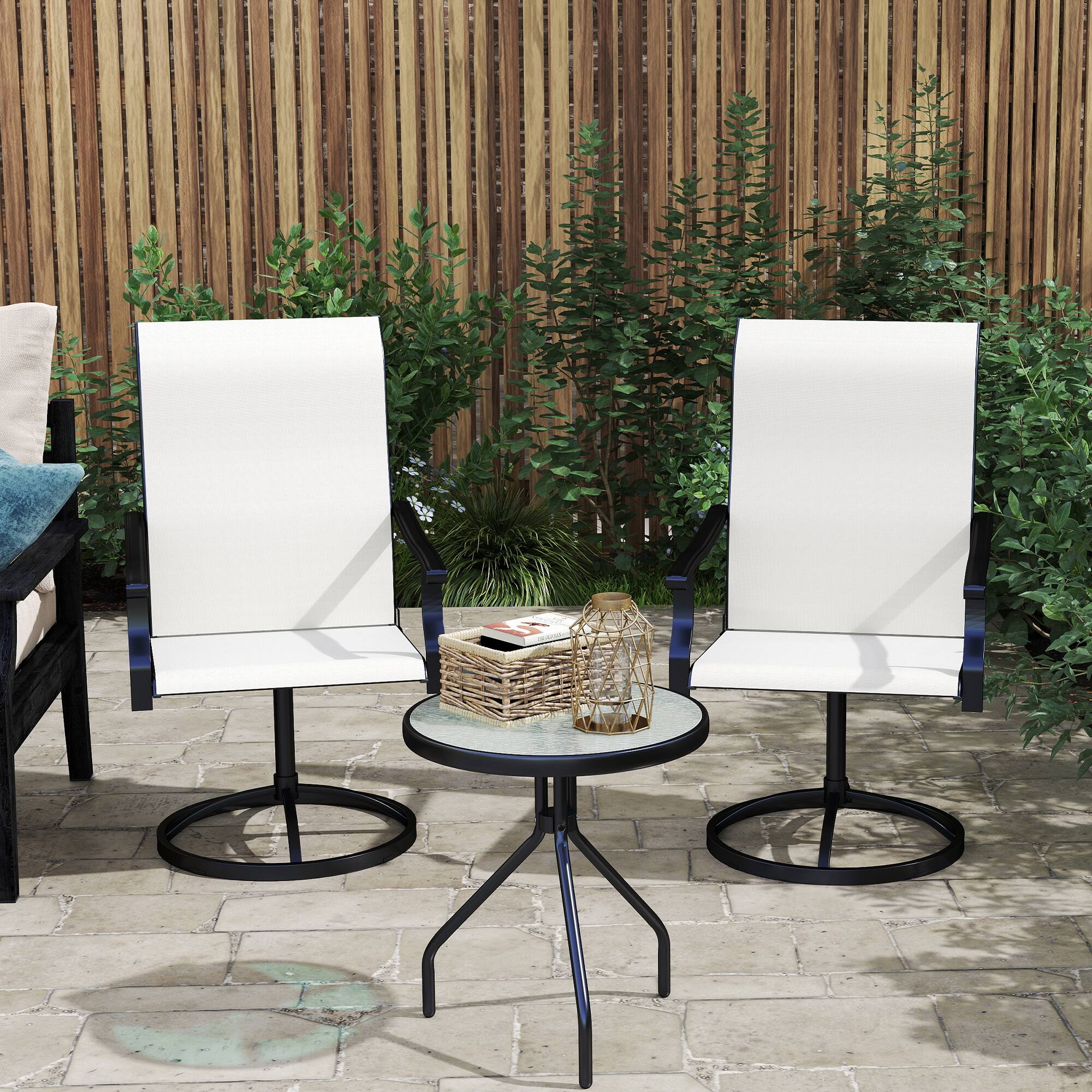 Alt View 7. Outsunny - Outdoor Patio Swivel Chairs Set of 2, High Back Patio Dining Chairs with All-Weather Mesh Fabric and Metal Frame - Cream White.