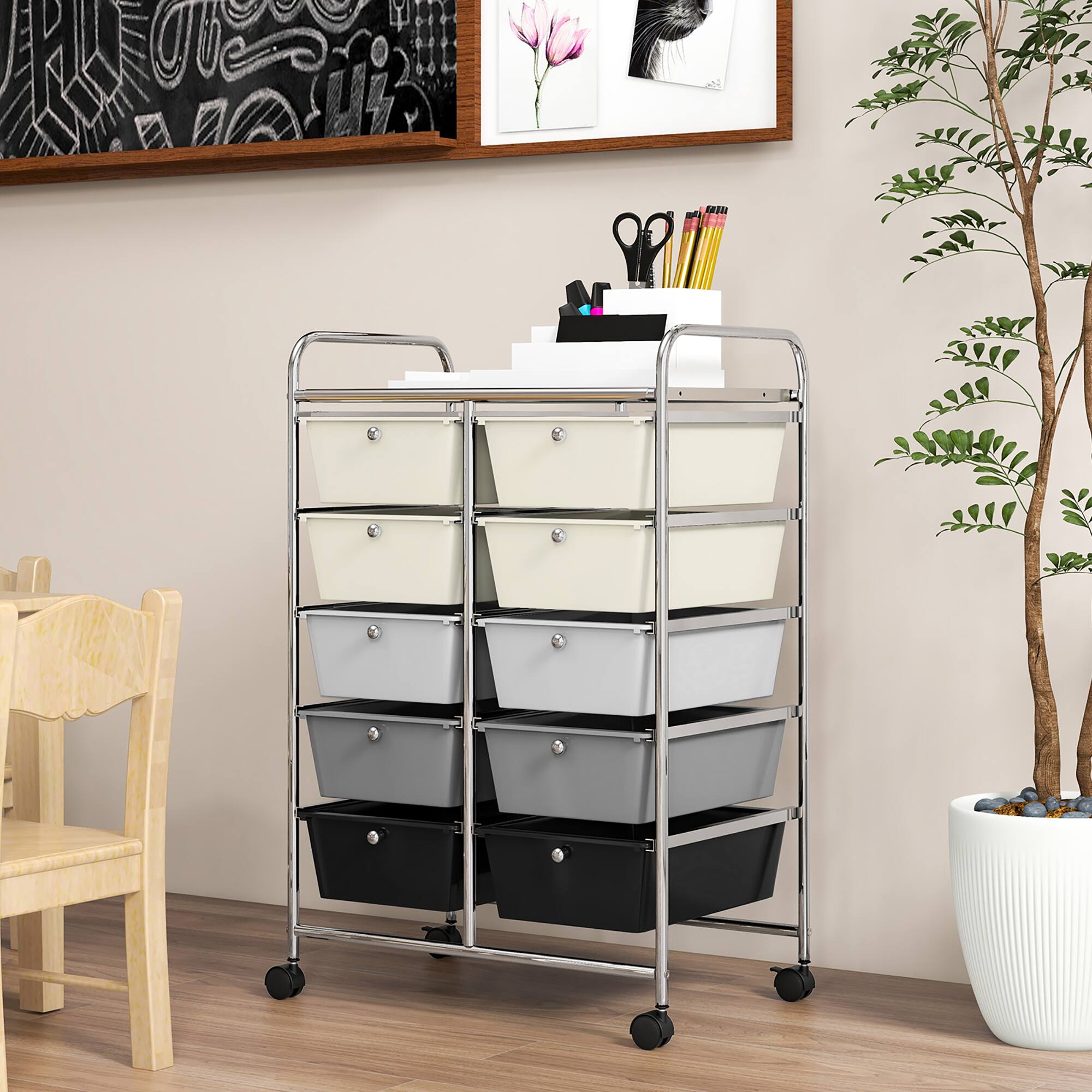 Alt View 1. Gymax - Gymax 10-Drawer Rolling Storage Cart Tools Scrapbook Paper Organizer on Wheels Grey Gradient - Grey Gradient.