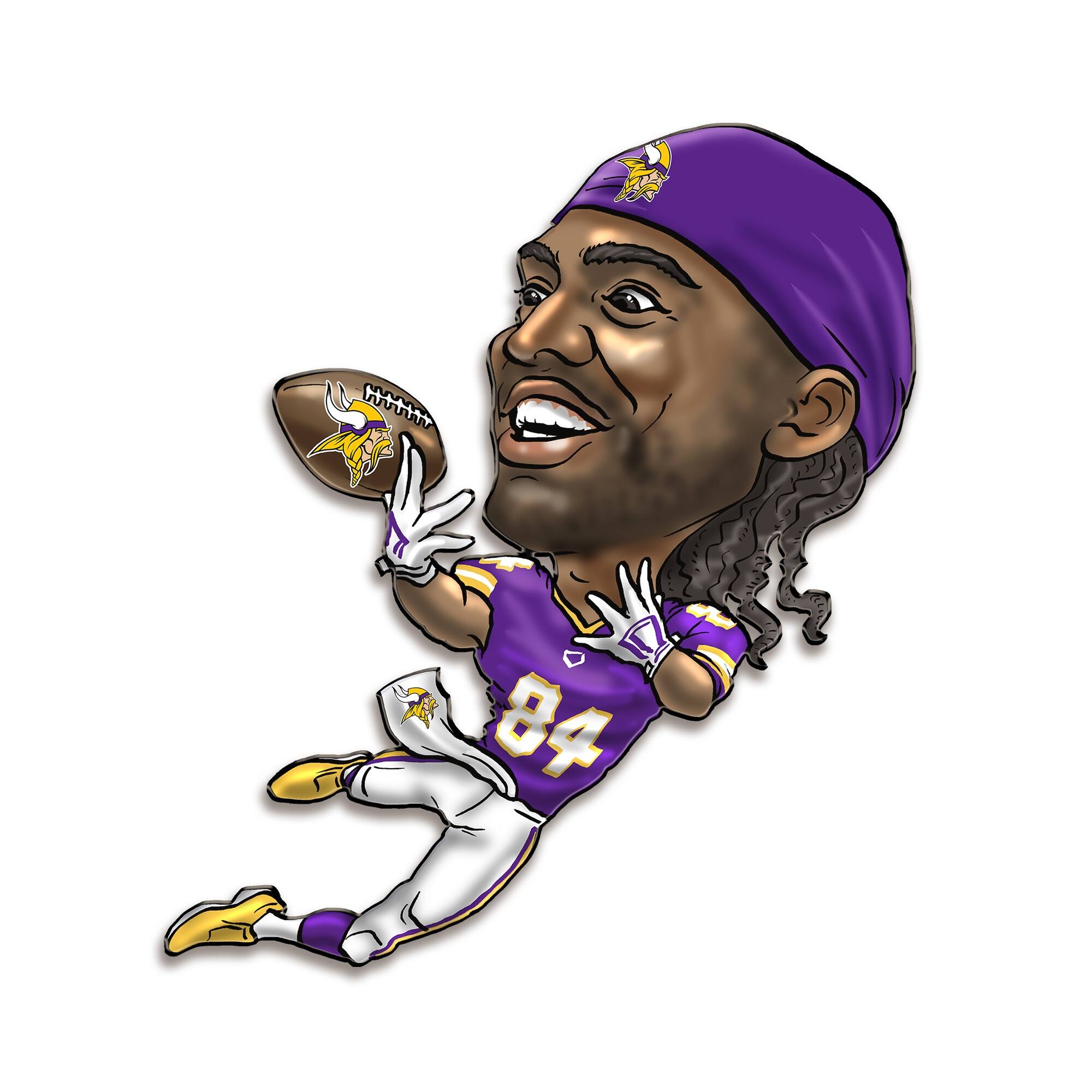 Front. Sporticulture - Randy Moss Minnesota Vikings Metal Caricature Wall Art - Purple.