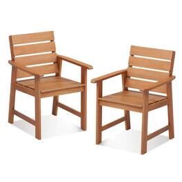 Costway - 2 PCS Patio Hardwood Chair Wood Dining Armchairs Breathable Slatted Seat Garden - Natural