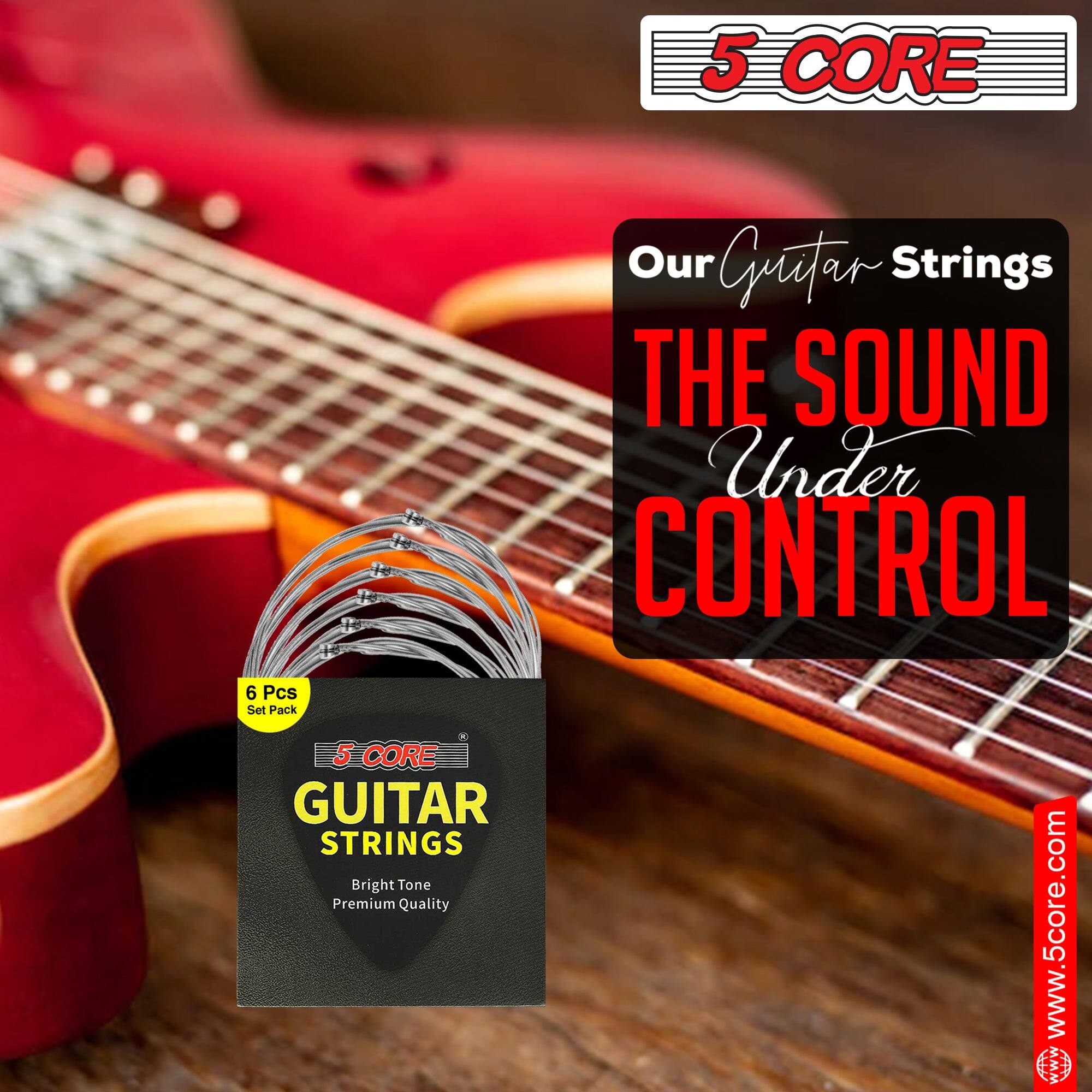 5 CORE  
Our Guitar Strings  
THE SOUND Under CONTROL  

6 Pcs Set Pack  
5 CORE  
GUITAR STRINGS  
Bright Tone  
Premium Quality  

www.5core.com