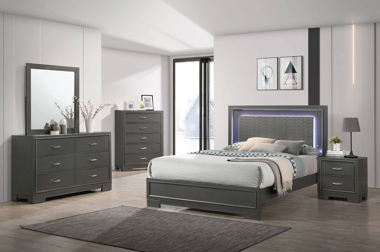 Alt View 2. TinyHomie - 1pc chest Contemporary Style Five Drawers Acrylic Drawers Handles Bracket Feet Metallic Grey Finish - Metallic Grey.