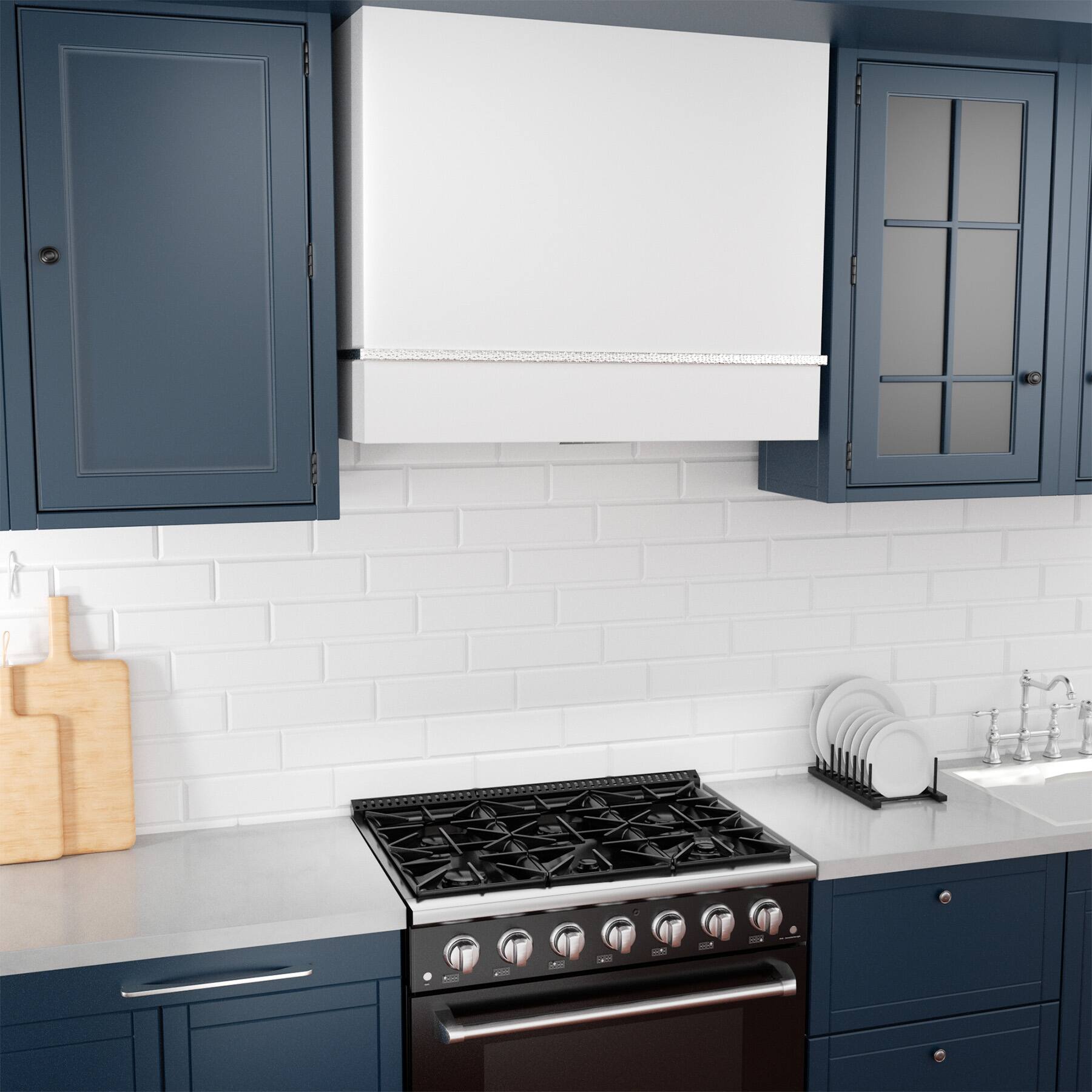 Alt View 3. Akicon - Akicon 36 in. Stainless Steel Ducted Wall Mount Range Hood with 600 CFM Vent Motor, 3 Speed, in White with Nickel - White with Nickel.