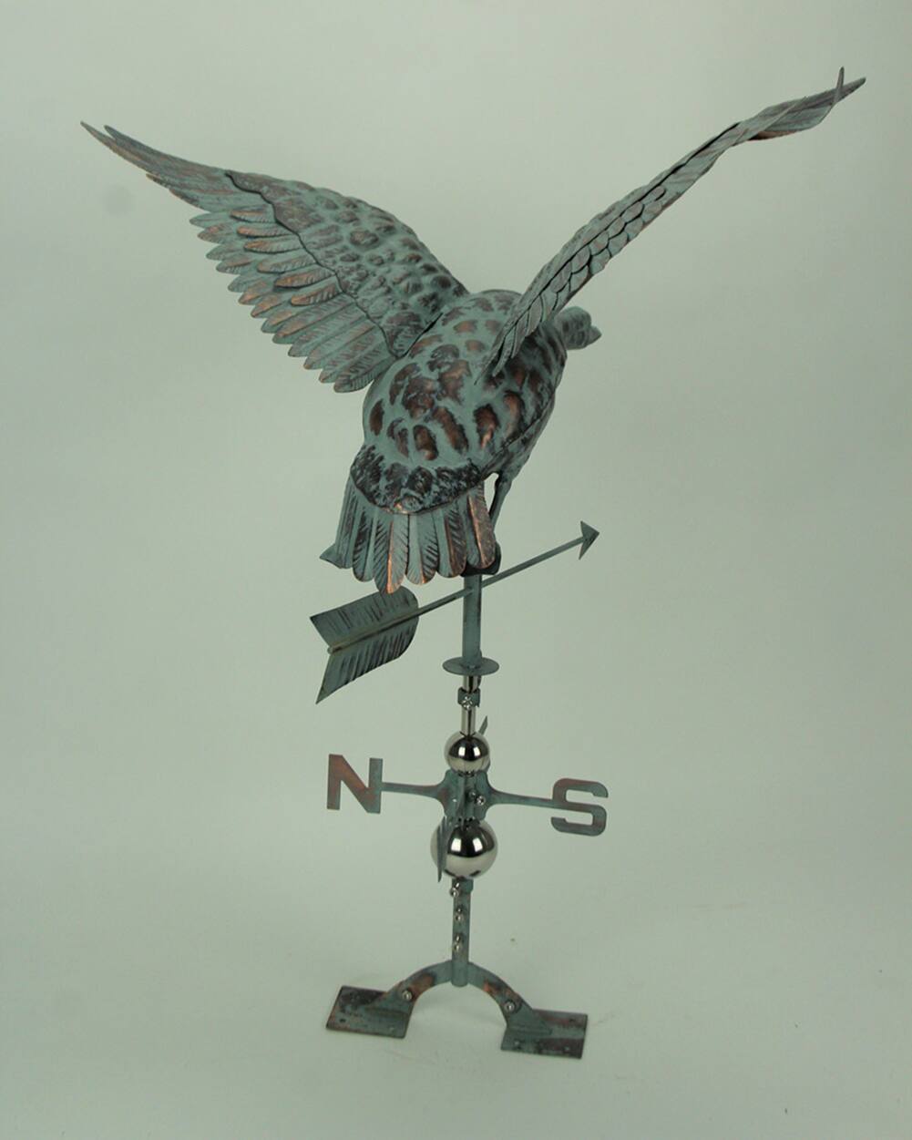 Alt View 2. Zeckos - Verdigris Patina Metal Flying Duck Weathervane with Roof Mount - Green.