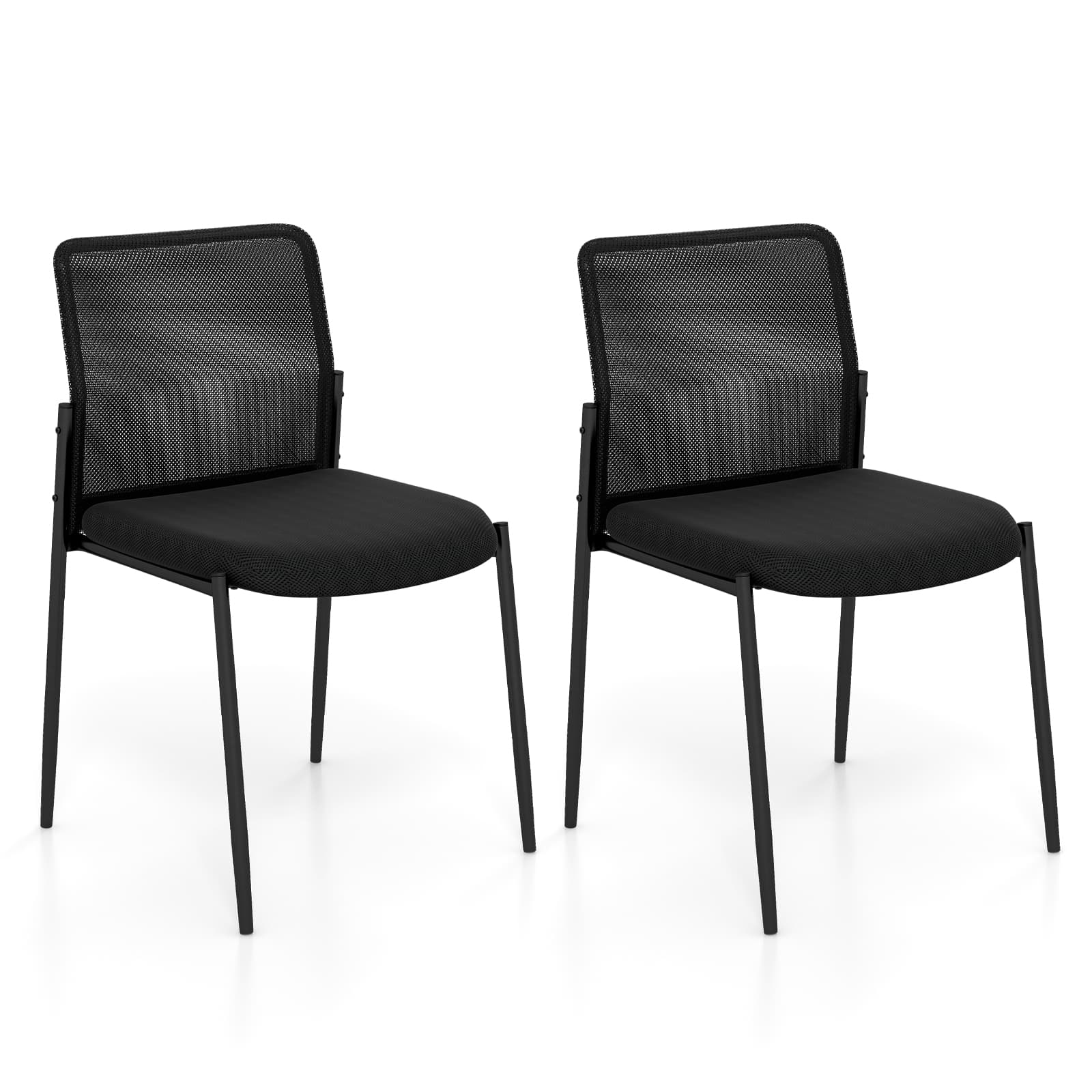 WELLFOR - Waiting Room Chair Set of 2 with Ergonomic Mesh Backrest and Padded Seat - Black