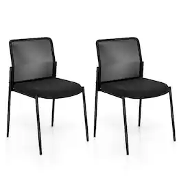 WELLFOR - Waiting Room Chair Set of 2 with Ergonomic Mesh Backrest and Padded Seat - Black