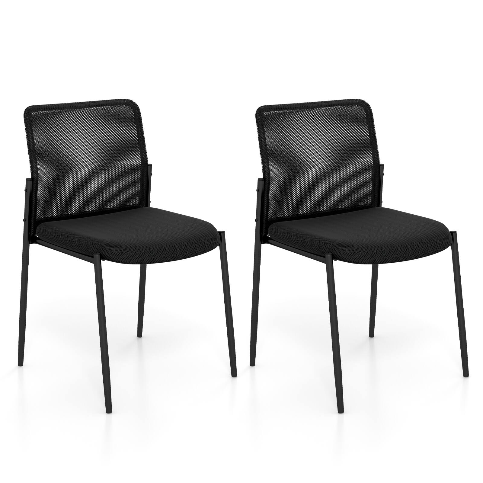 Front. WELLFOR - Waiting Room Chair Set of 2 with Ergonomic Mesh Backrest and Padded Seat - Black.