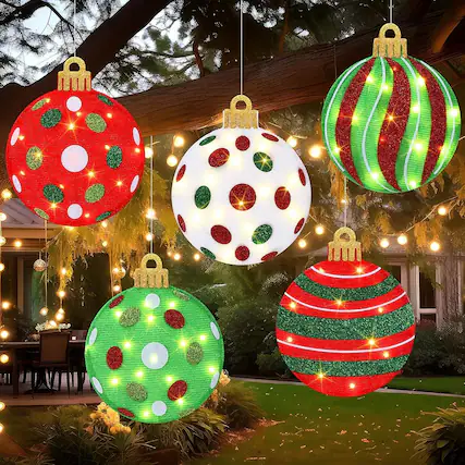 Front. Schertz - 5 Pcs 12" LED Christmas Ball Ornaments, 16.4ft Lights for Indoor/Outdoor Decor - multicolor.