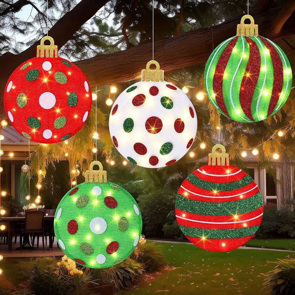 Front. Schertz - 5 Pcs 12" LED Christmas Ball Ornaments, 16.4ft Lights for Indoor/Outdoor Decor - multicolor.