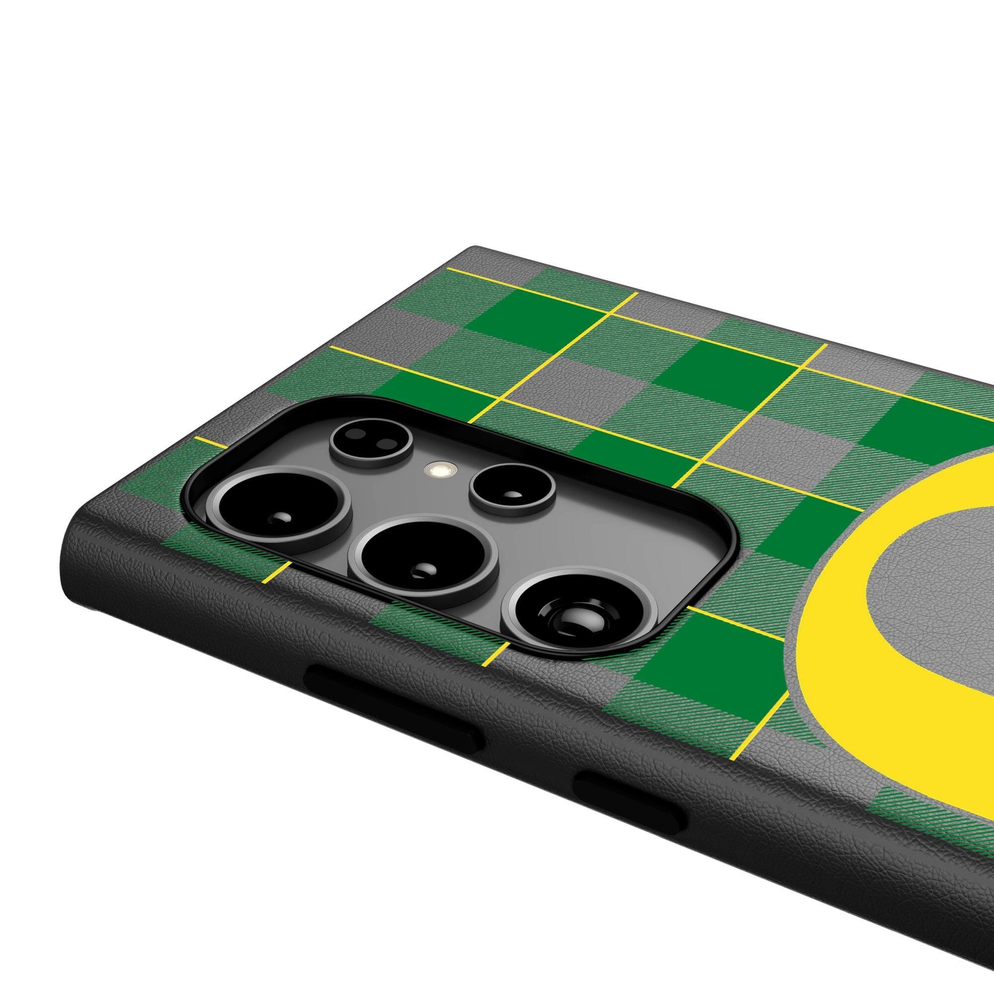 Alt View 3. Keyscaper - Oregon Ducks Plaid Galaxy Magnetic Bump Case - S24 Ultra - Black.