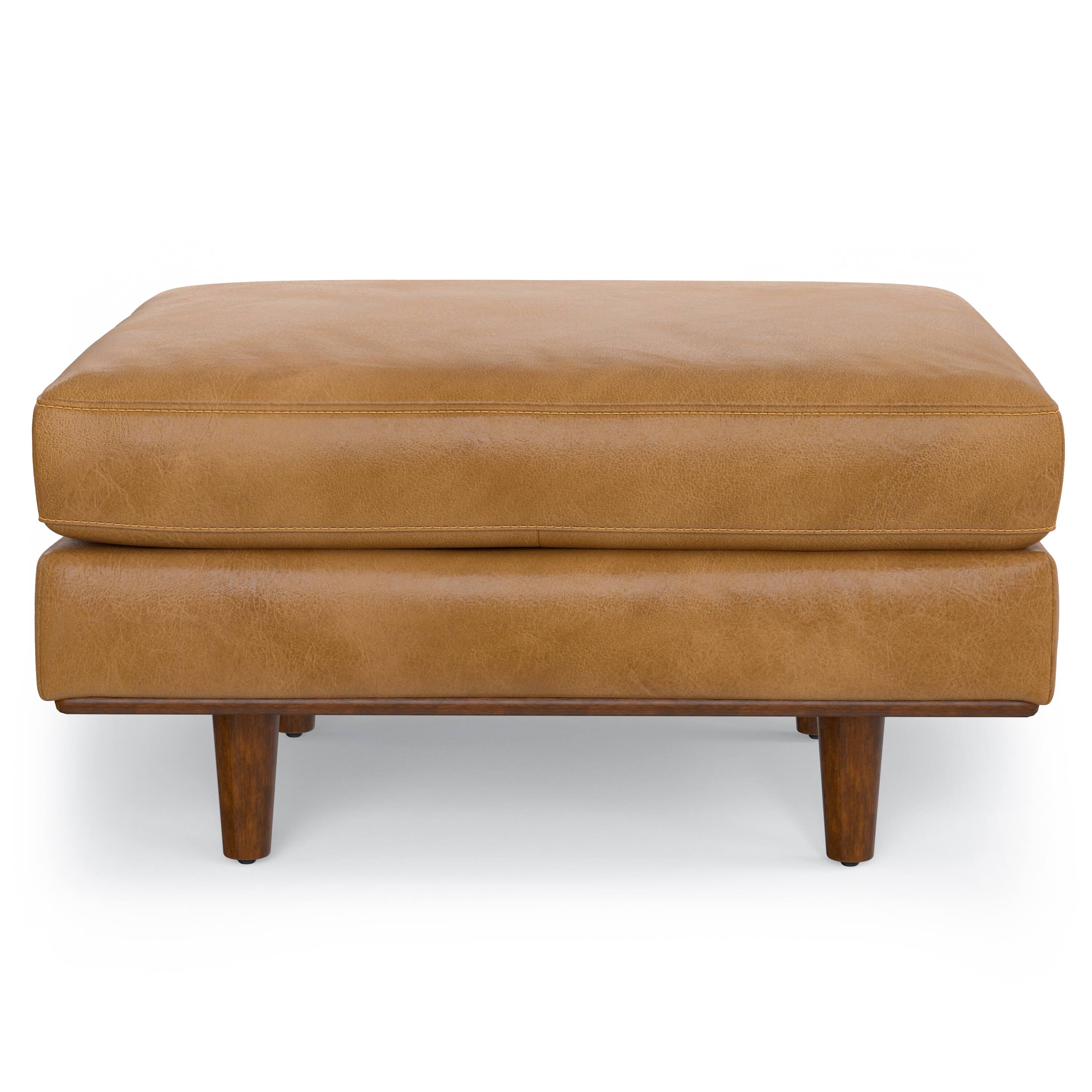 Alt View 6. Simpli Home - Morrison Mid-Century Modern 72 inch Wide Sofa with Ottoman Set in Sienna Genuine Leather - Sienna.