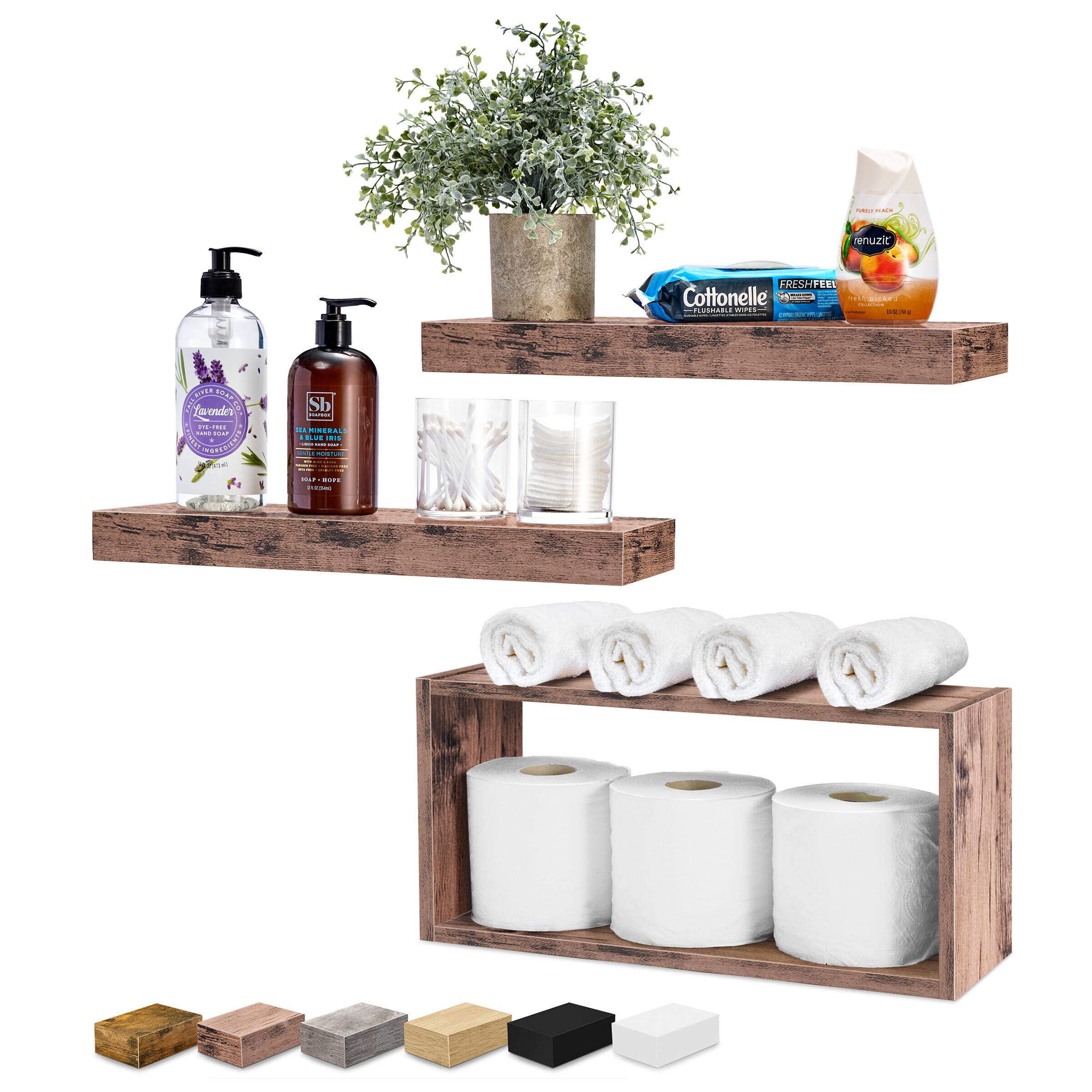 Sorbus - 2 Floating Shelves with Invisible Brackets & 1 Rectangular Box - Living Room, Bedroom, Bathroom, Home & Kitchen - Mahogany