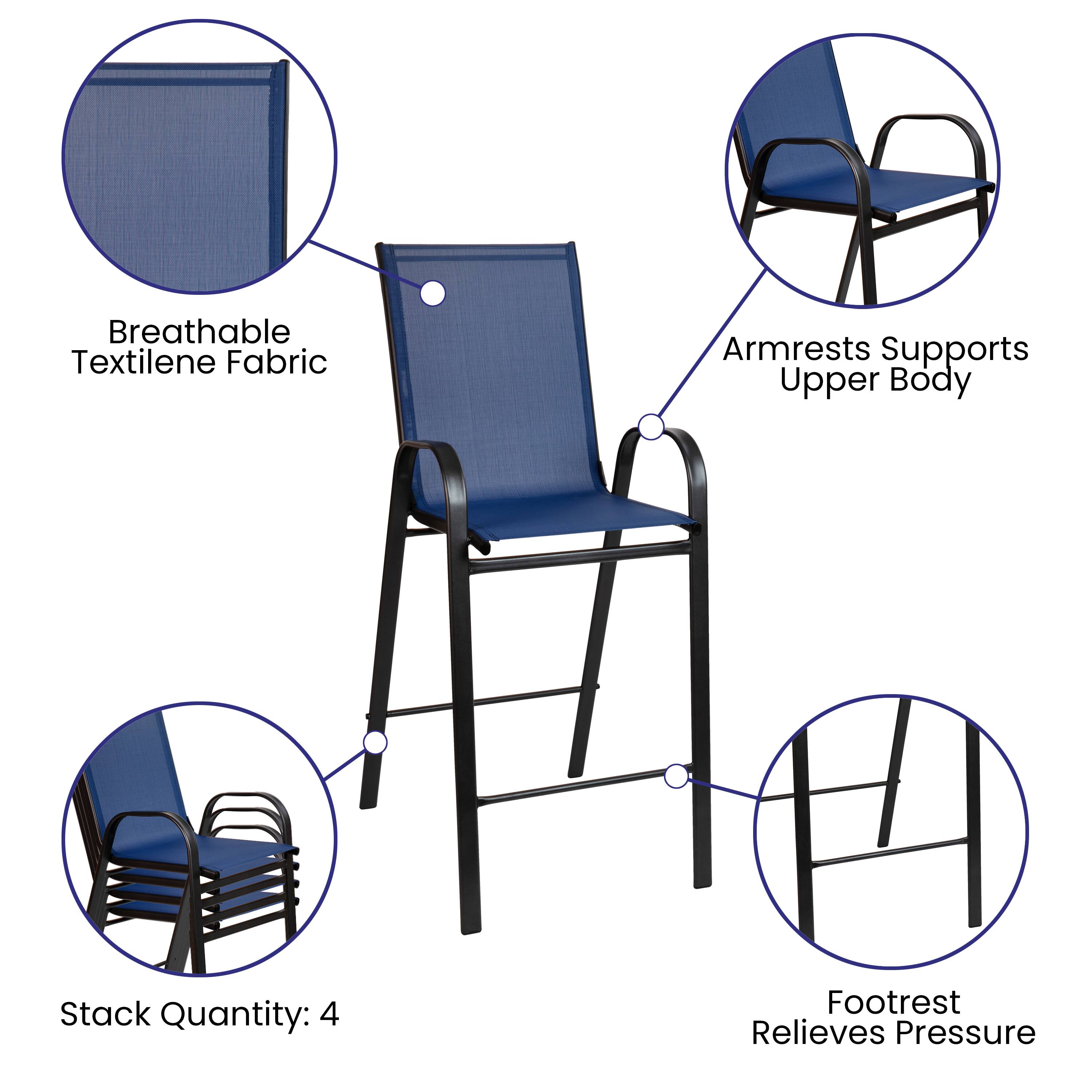 Breathable Textilene Fabric  
Armrests Supports Upper Body  
Stack Quantity: 4  
Footrest Relieves Pressure
